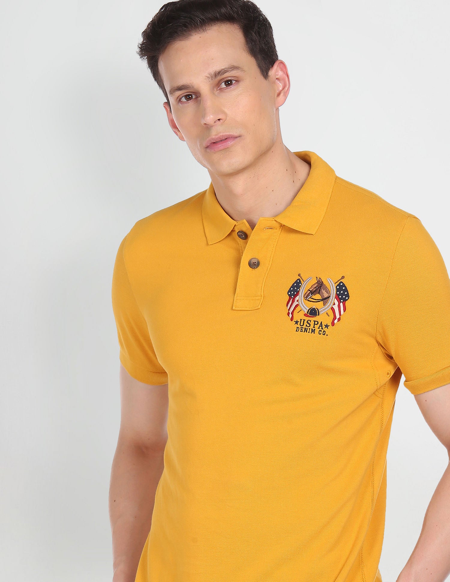 Cotton Solid Polo Shirt Mustard - U.S. POLO ASSN. | Large