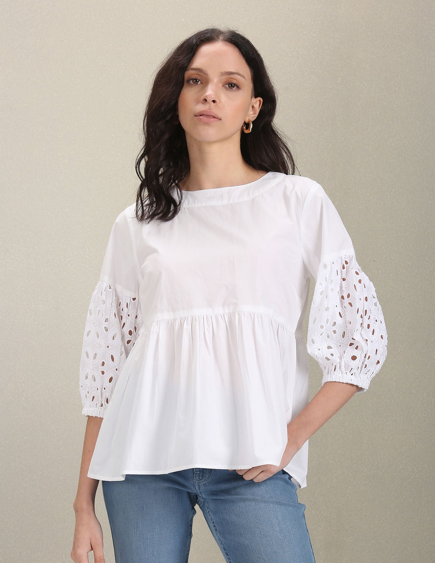 Three Quarter Sleeve Peplum Top White - U.S. Polo Assn. India | Large