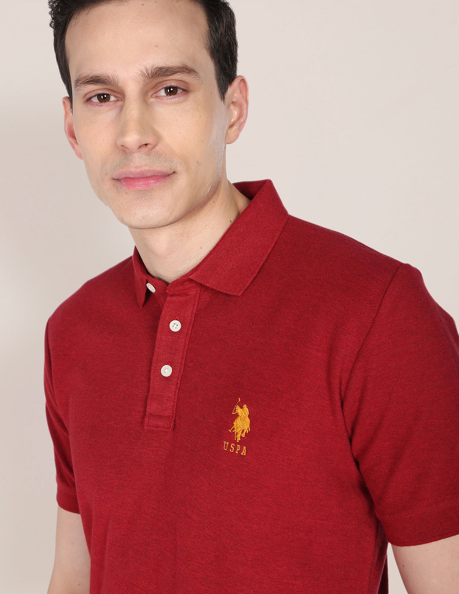 Heathered Cotton Polo Shirt Maroon - U.S. Polo Assn. India | Large
