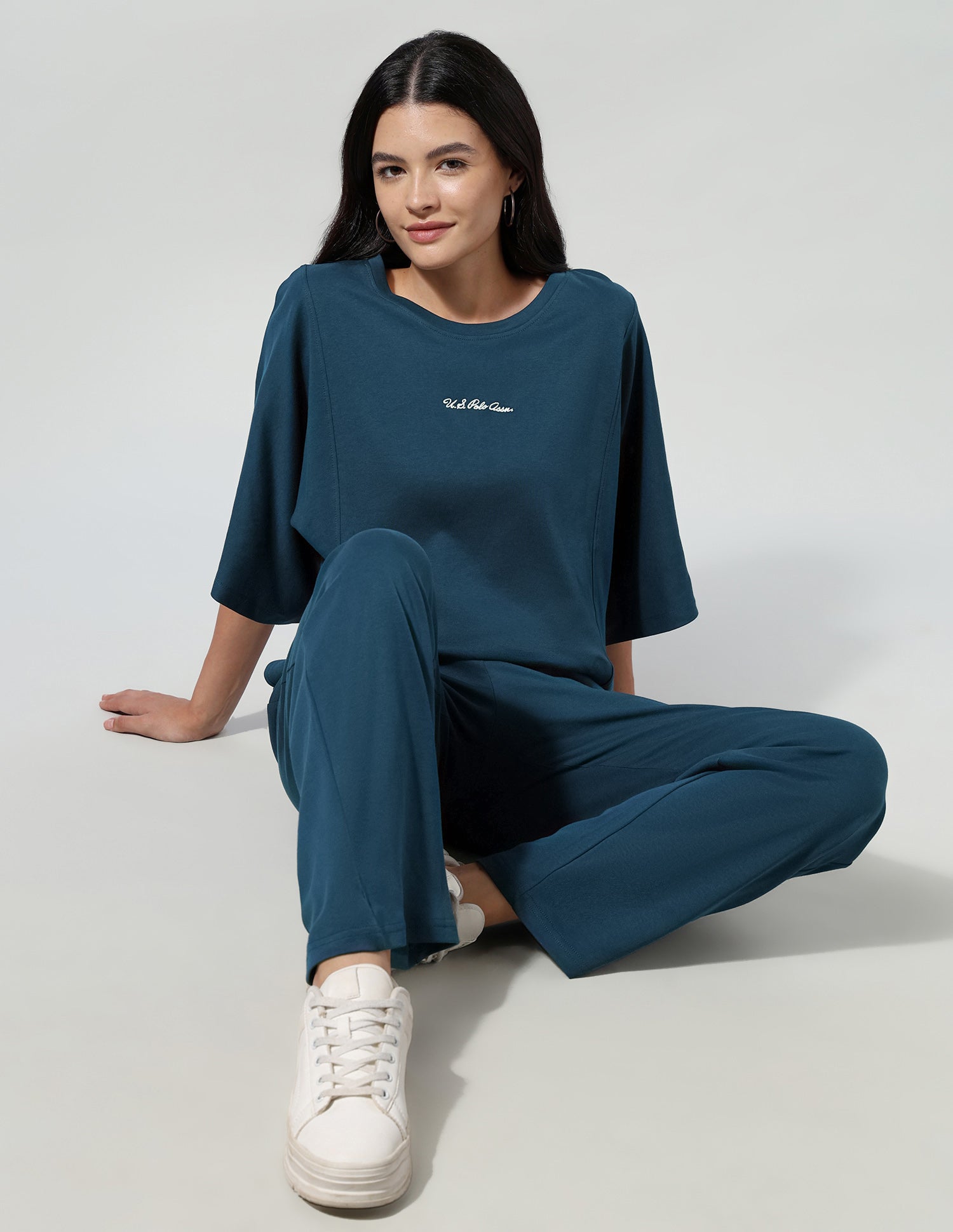 Solid T-Shirt With Wide Leg Track Pants Teal - U.S. Polo Assn. India | Large