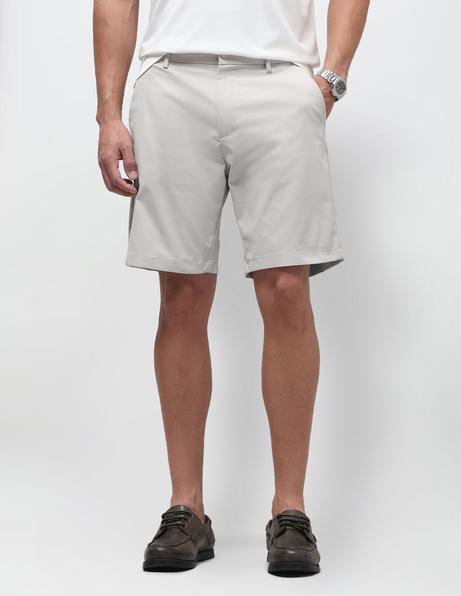 Mid Rise Solid Shorts