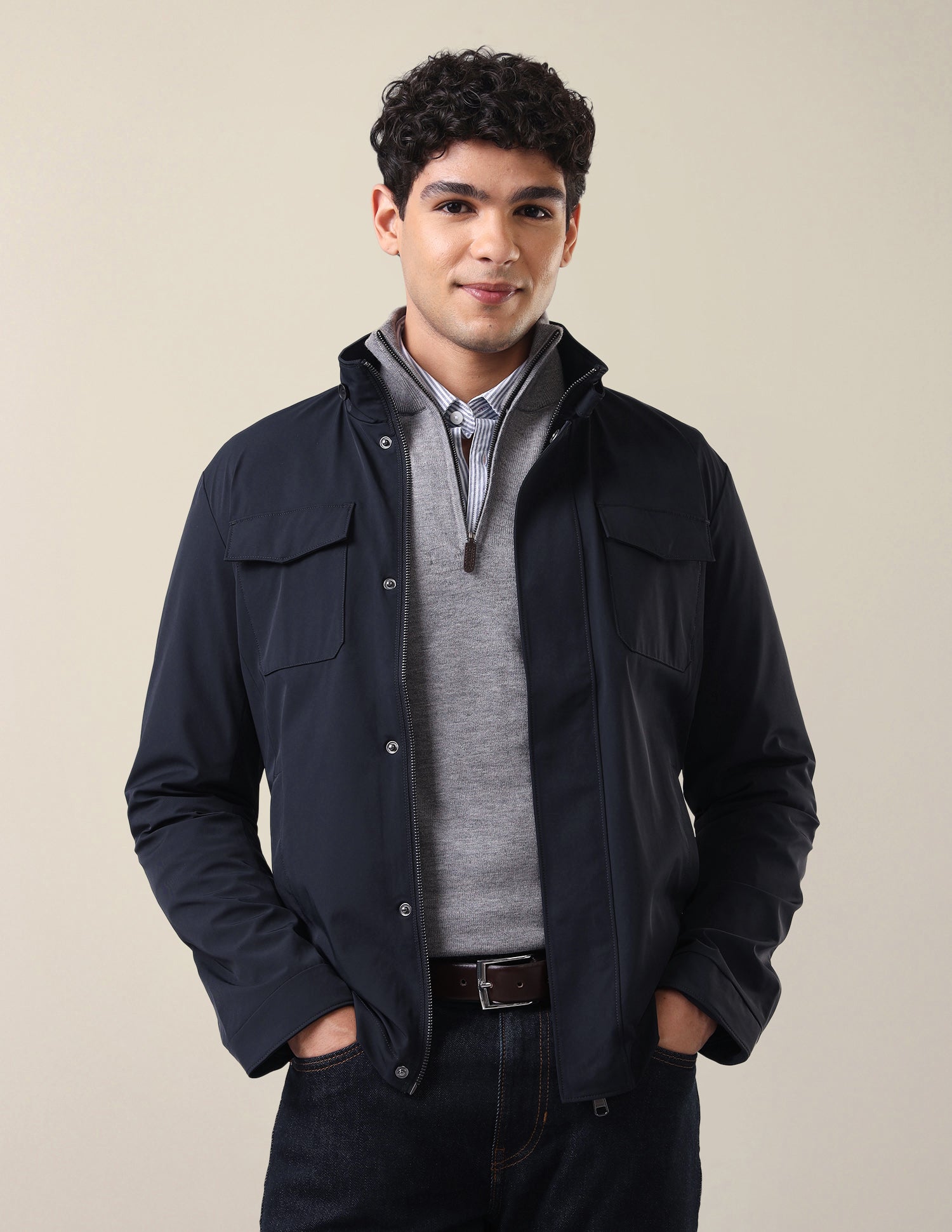 Solid Regular Fit Jacket Navy - U.S. Polo Assn. India | Large
