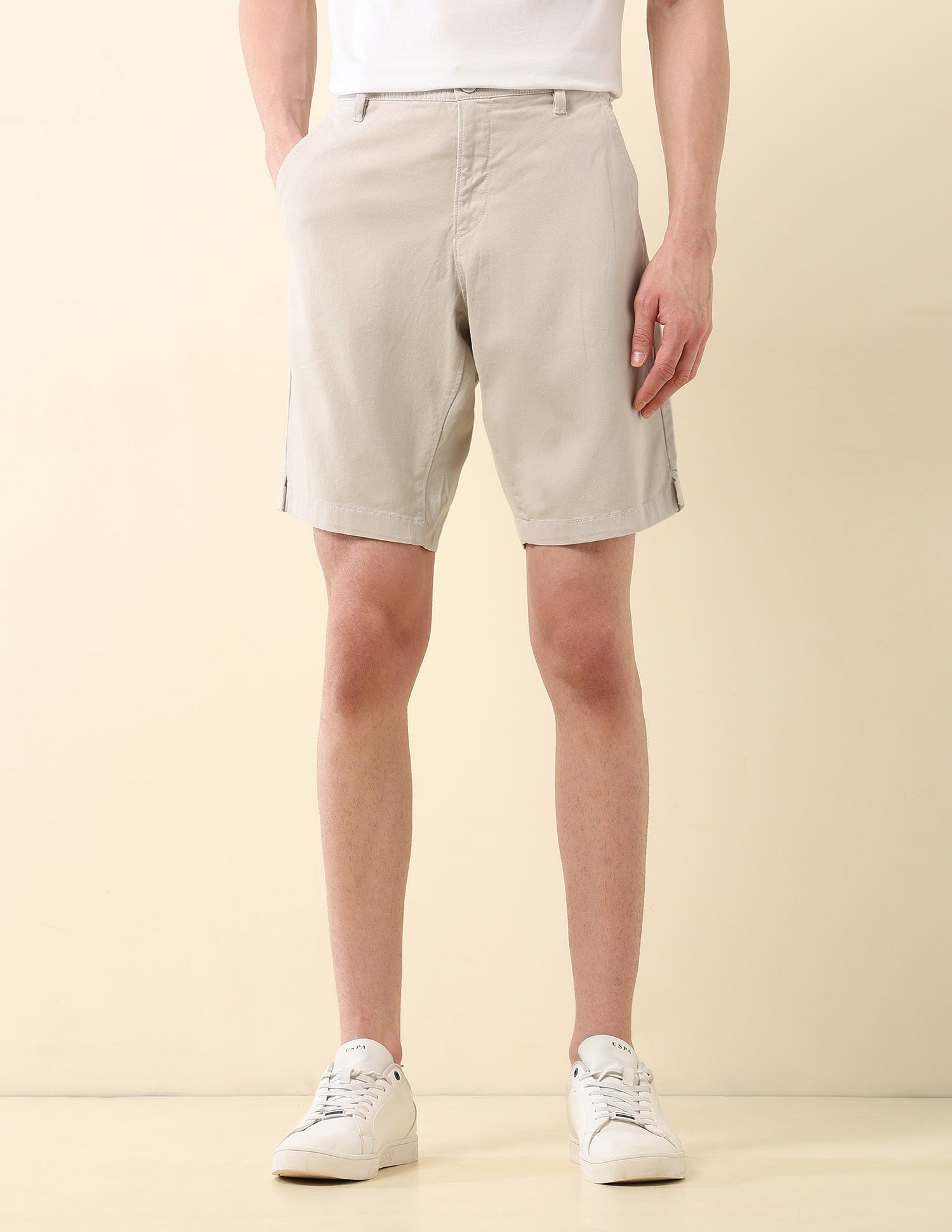 Slim Fit Solid Chino Shorts Ecru - U.S. Polo Assn. India | Large