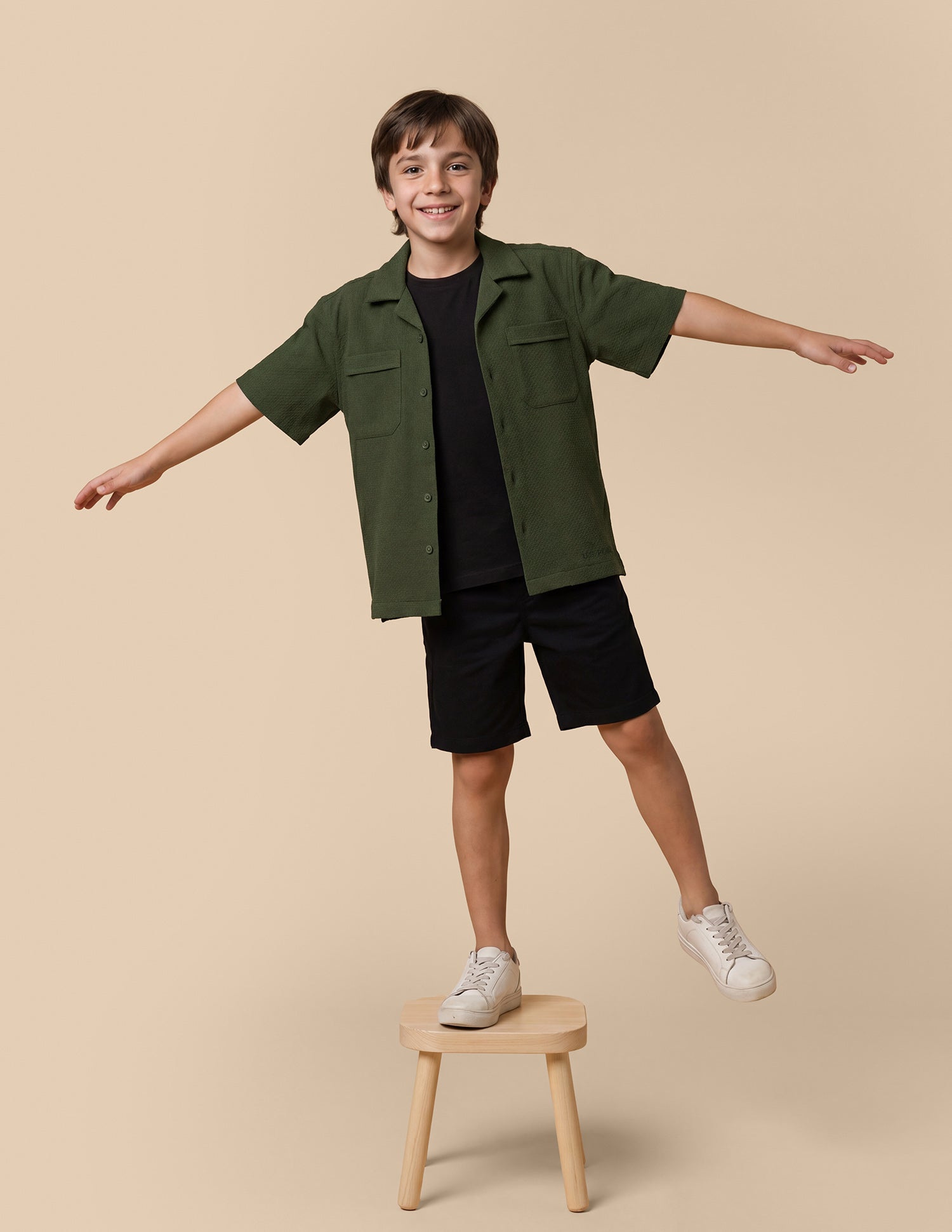 Boxy Fit Seersucker Shirt Olive - U.S. Polo Assn. India | Large