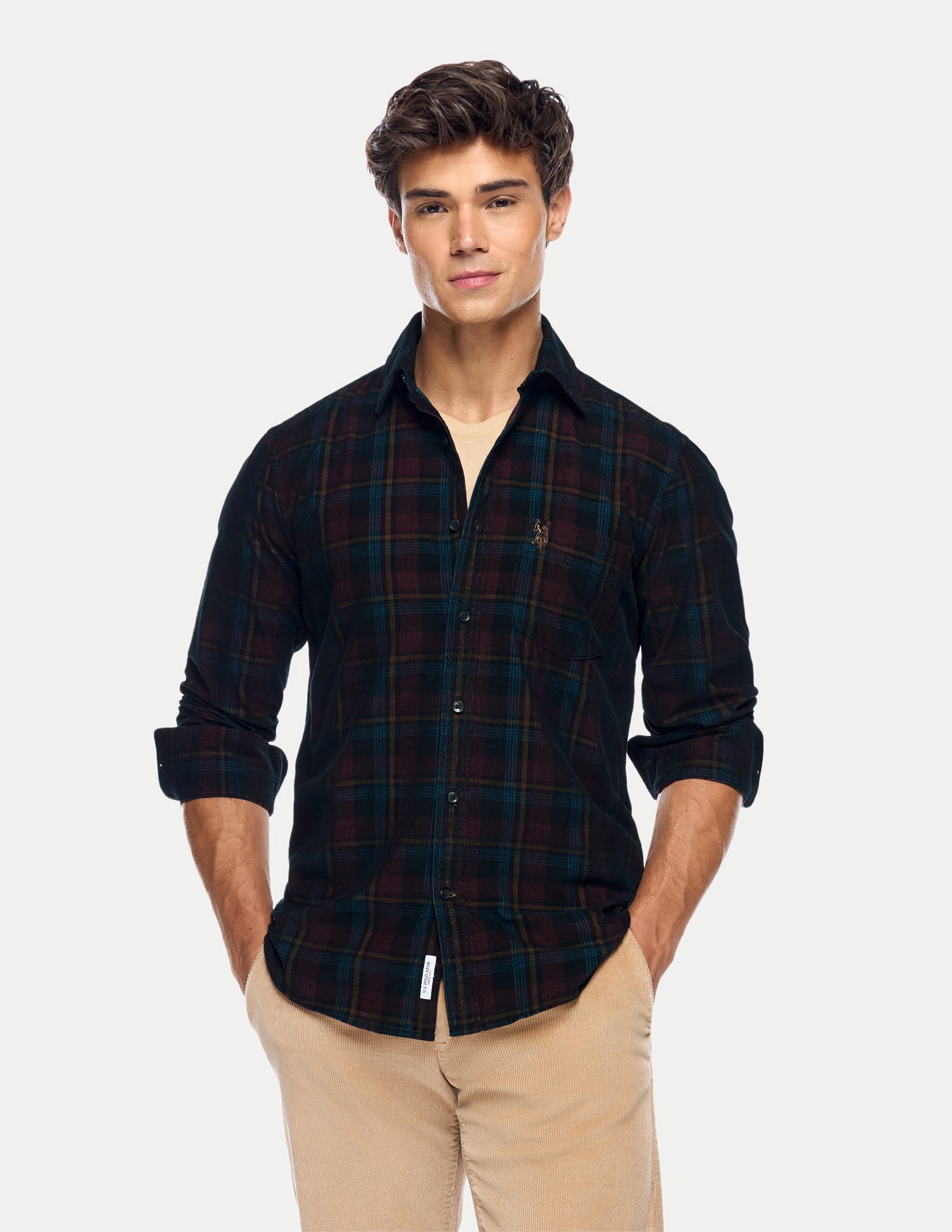 Tailored Fit Corduroy Shirt Maroon - U.S. Polo Assn. India | Large