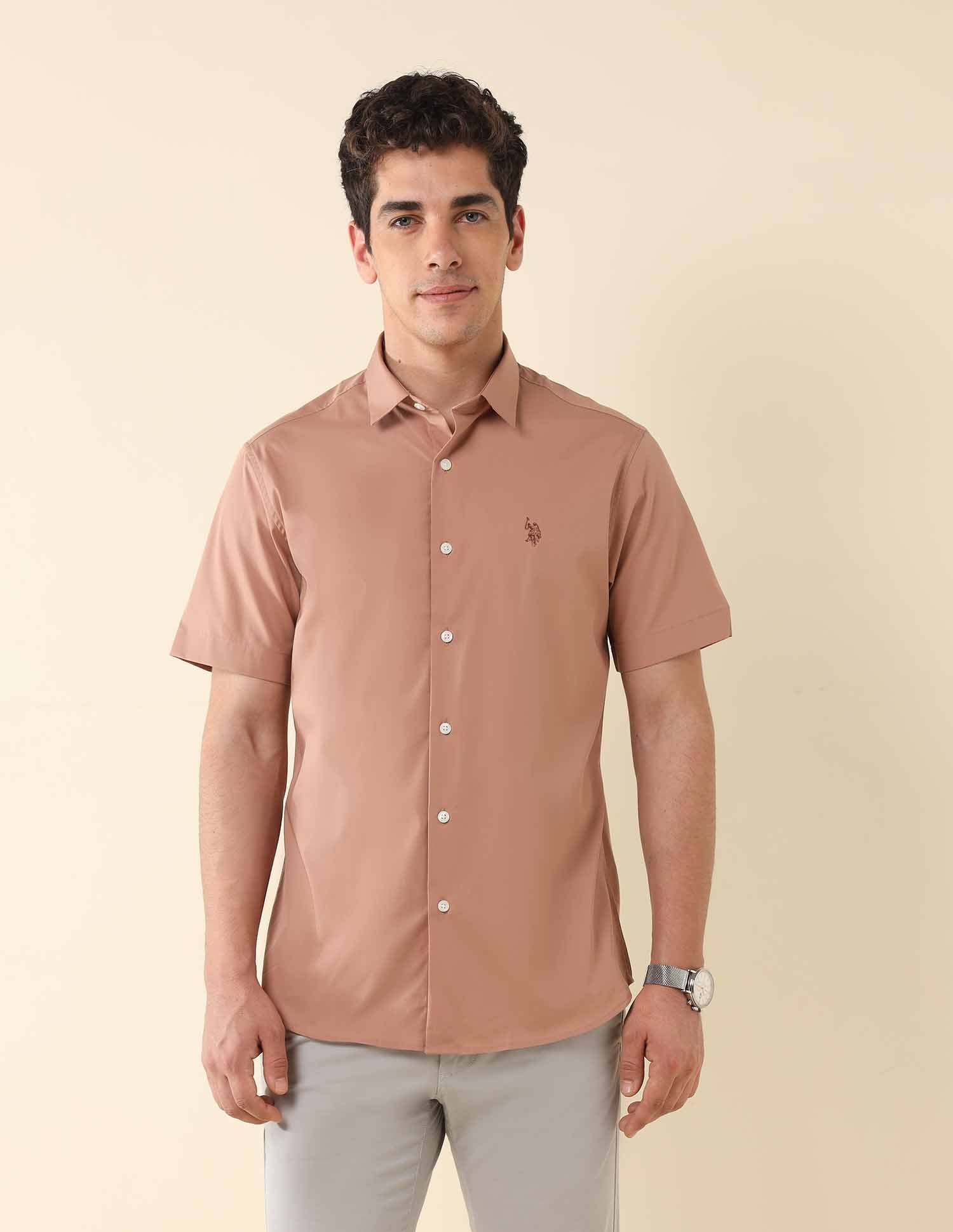 Solid Tailored Fit Formal Shirt Mauve - U.S. Polo Assn. India | Large