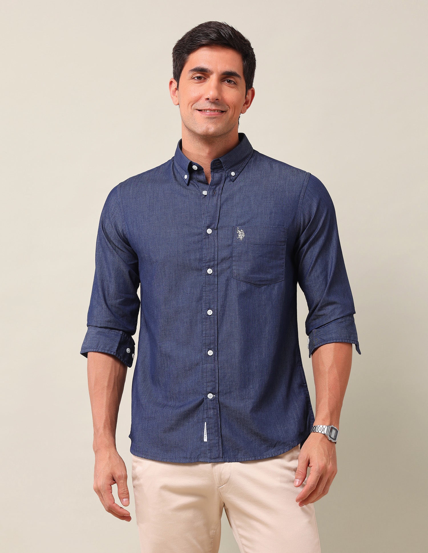 Solid Tailored Fit Shirt Indigo - U.S. Polo Assn. India | Large