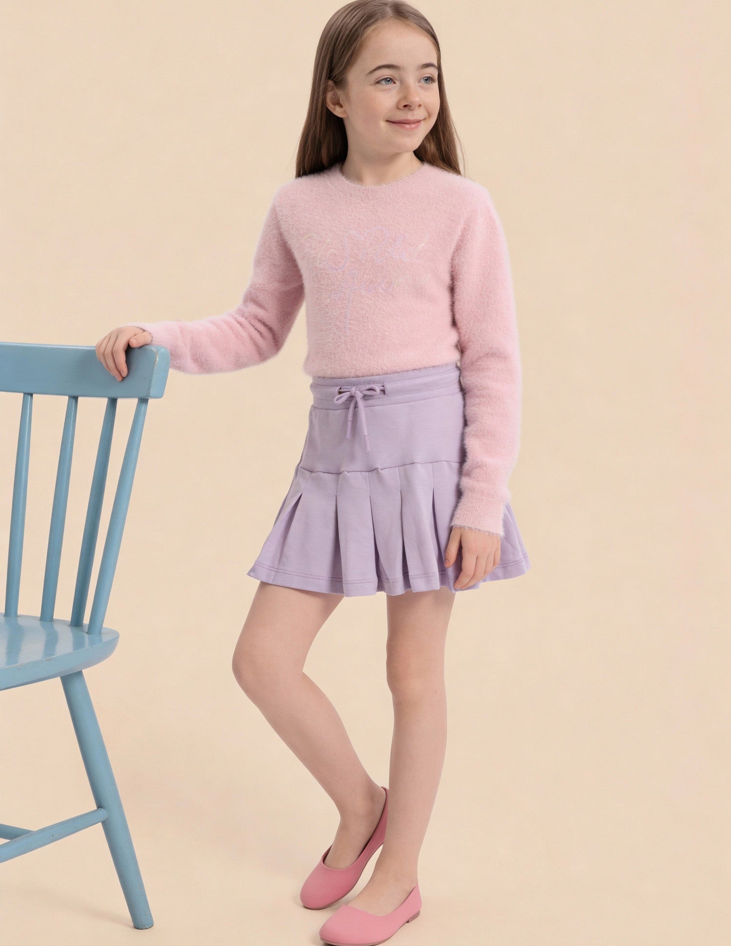 Girls Solid Pleated Skirt