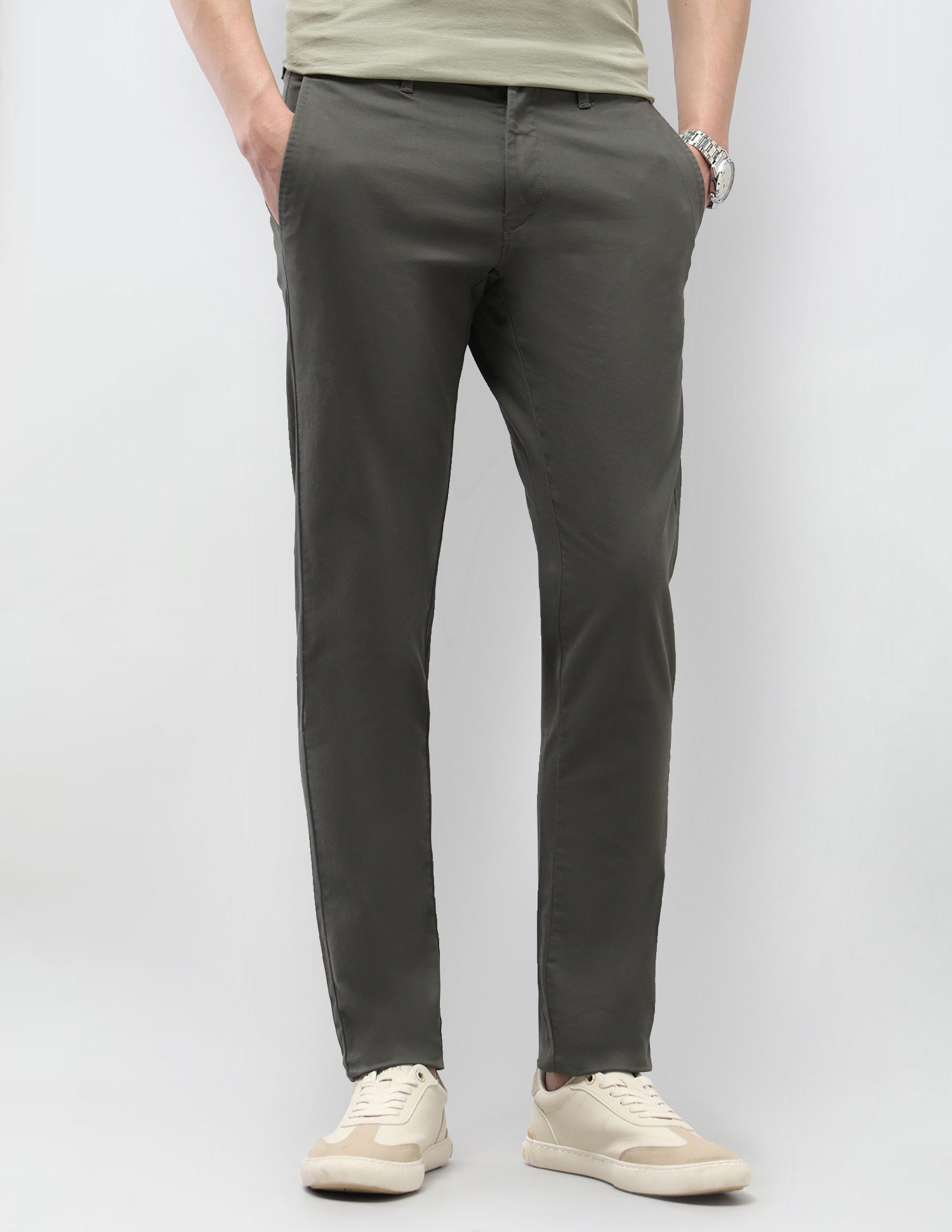 Austin Slim Fit Satin Trousers Olive - U.S. Polo Assn. India | Large