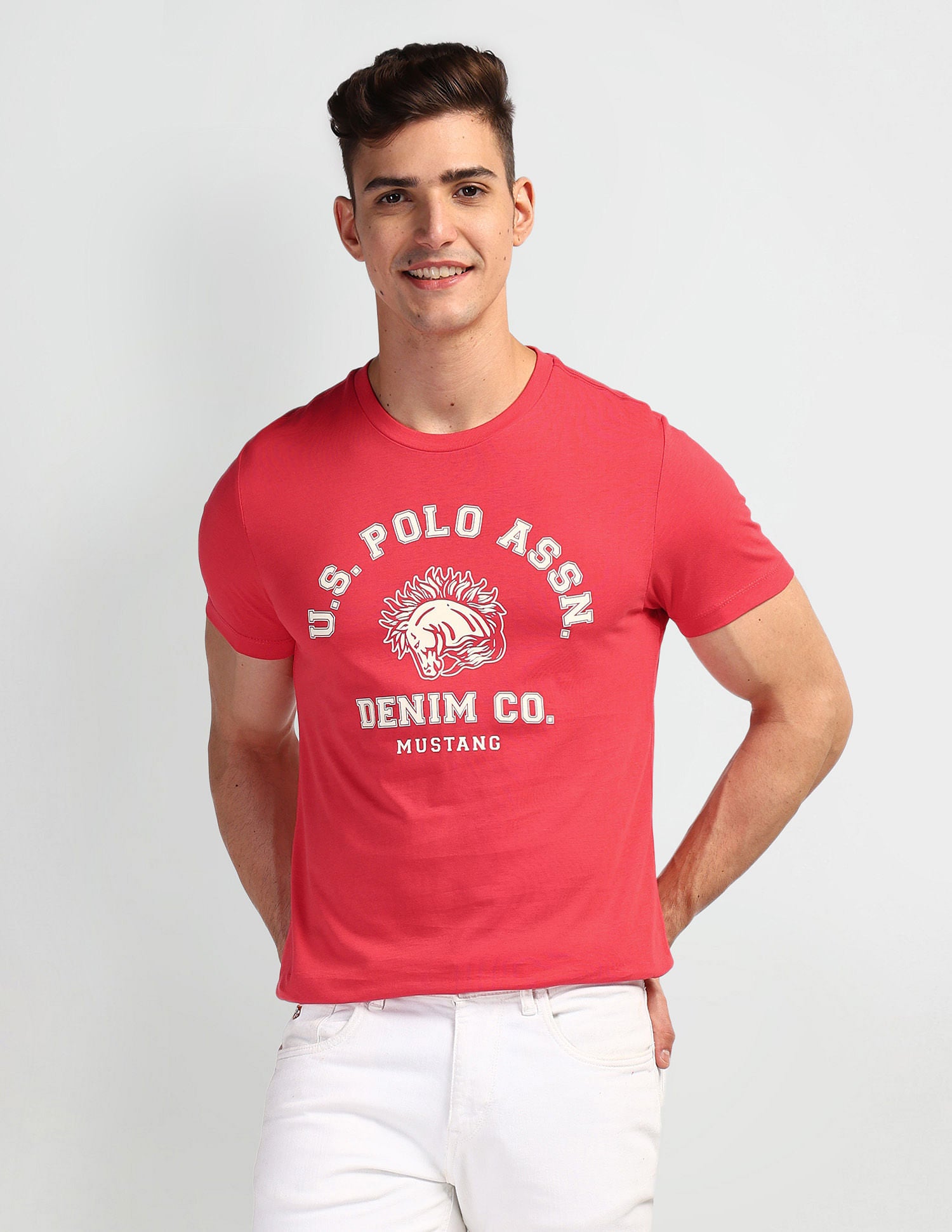 Brand Print Crew Neck T-Shirt Pink - U.S. Polo Assn. India | Large