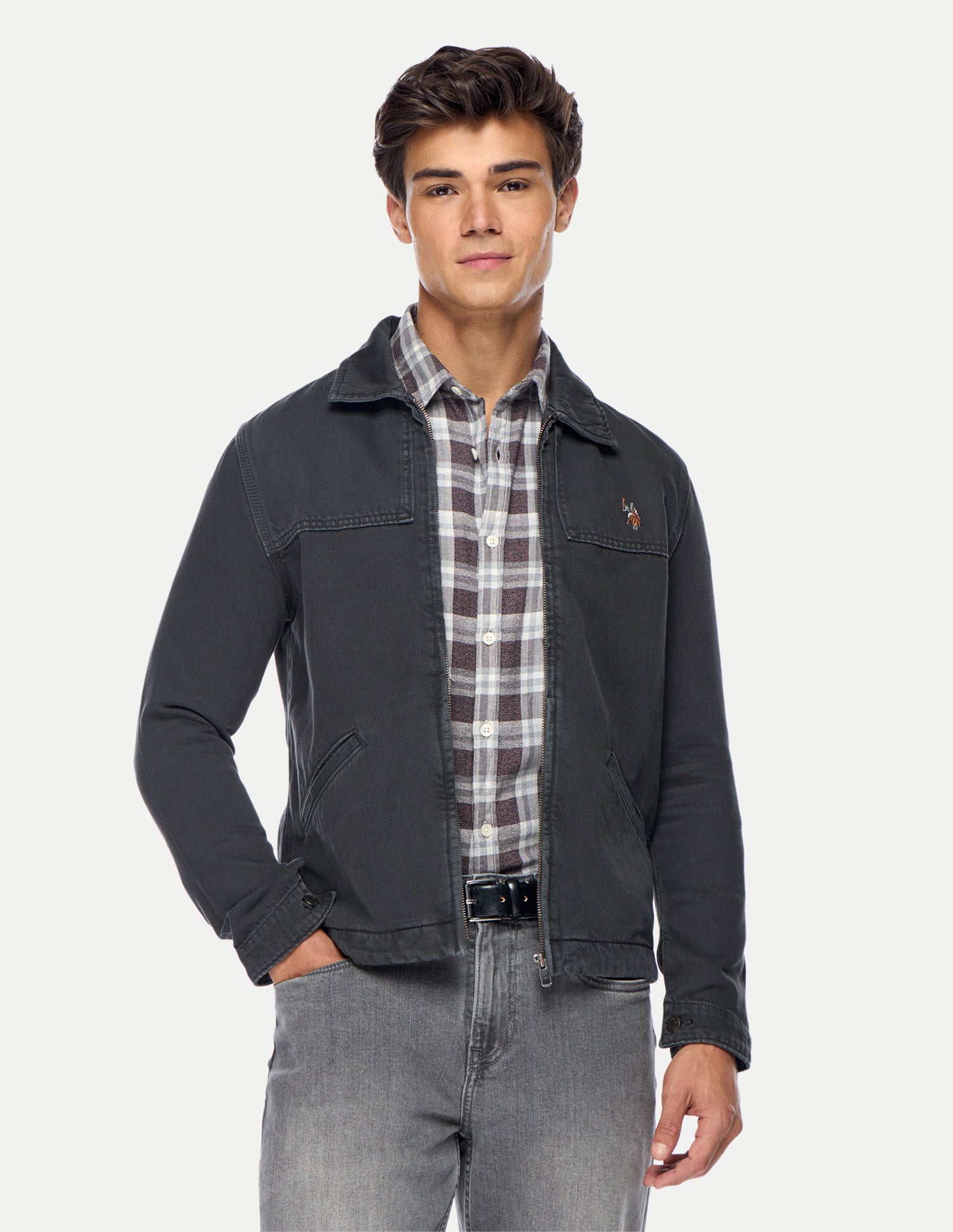 Solid Regular Fit Trucker Jacket Charcoal - U.S. Polo Assn. India | Large