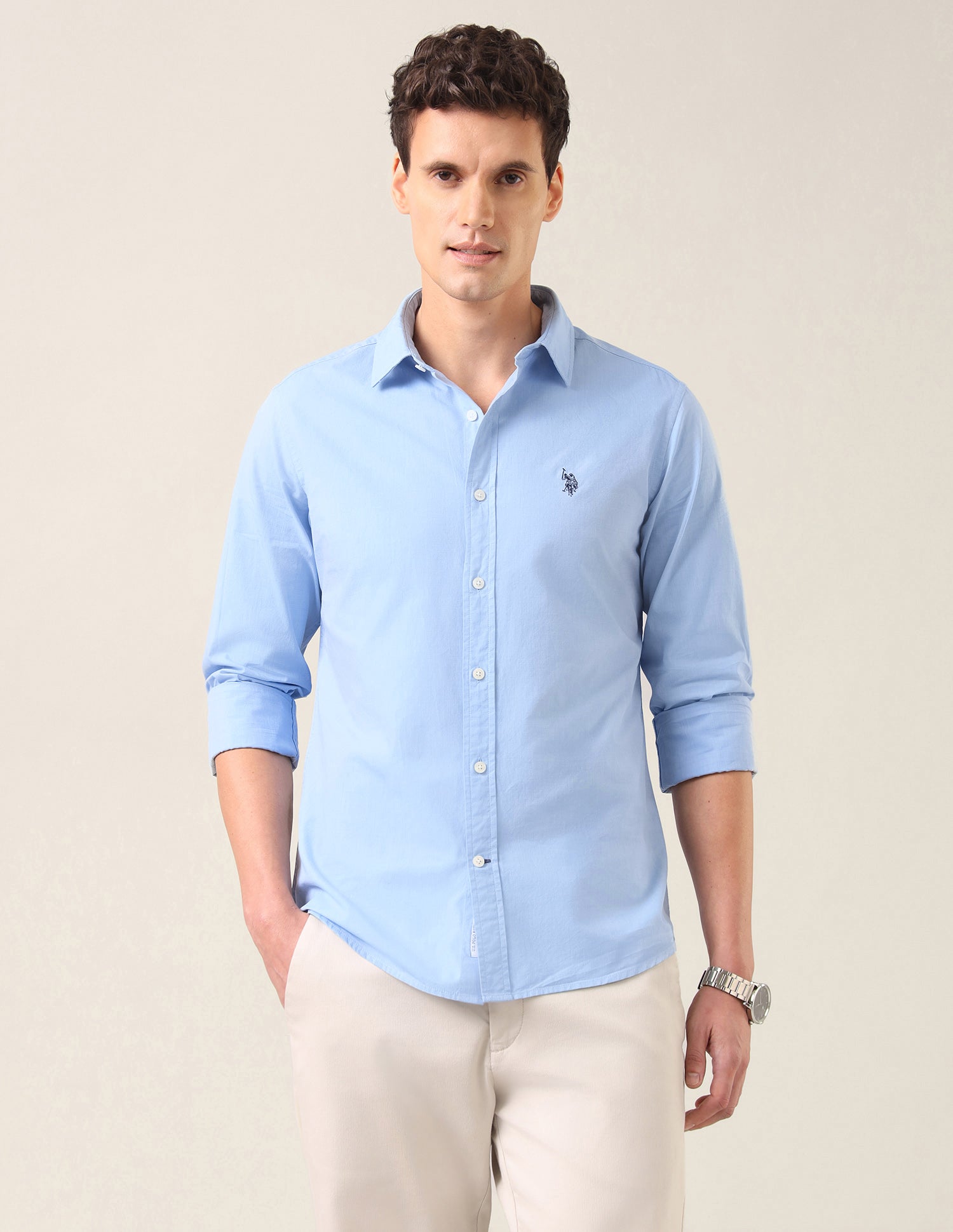 Solid Tailored Fit Shirt Light Blue - U.S. Polo Assn. India | Large