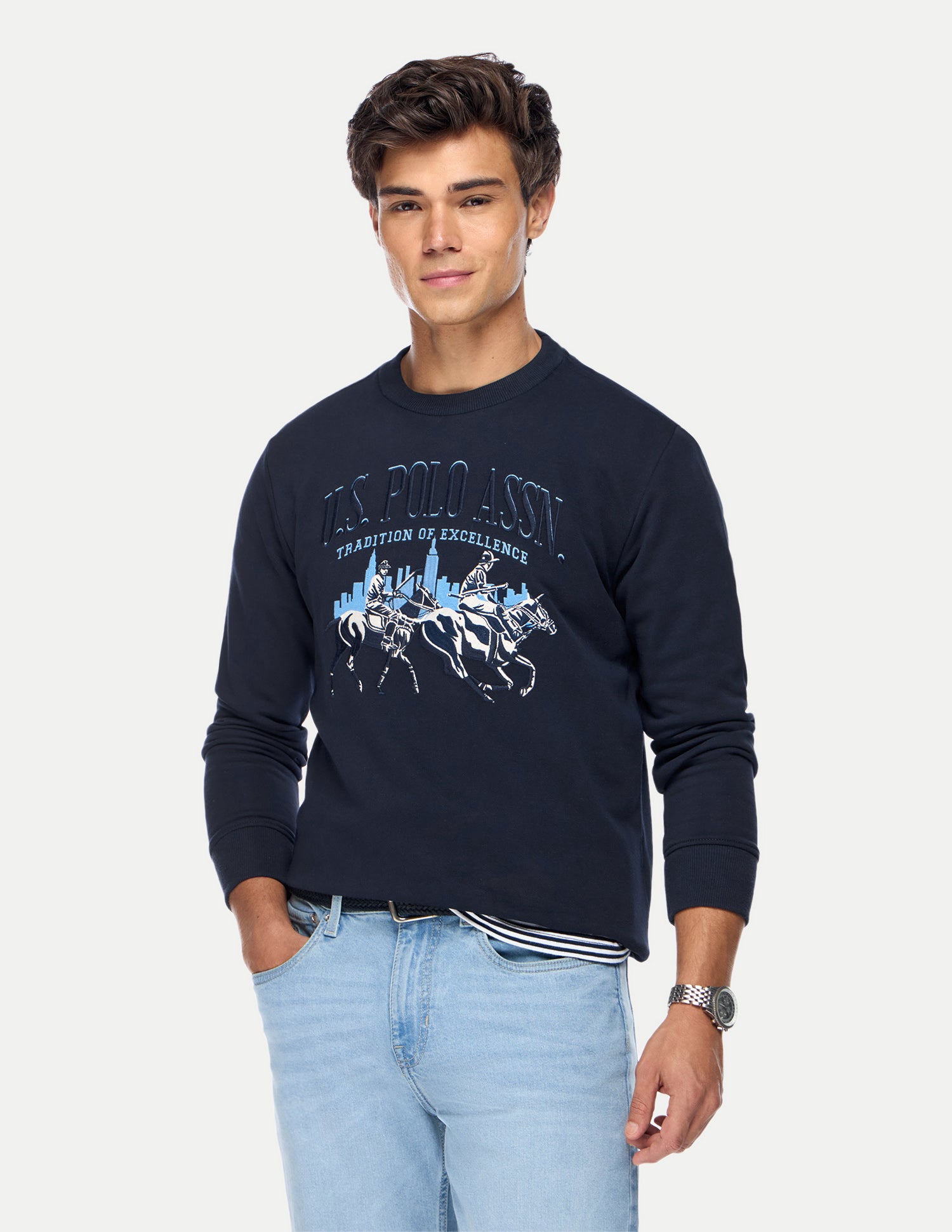 Brand Embroidered Regular Fit Sweatshirt Dark Blue - U.S. Polo Assn. India | Large