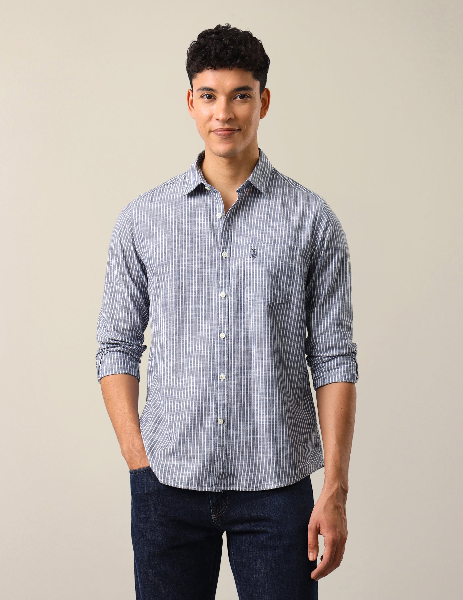 Vertical Striped Regular Fit Shirt Navy - U.S. Polo Assn. India | Large