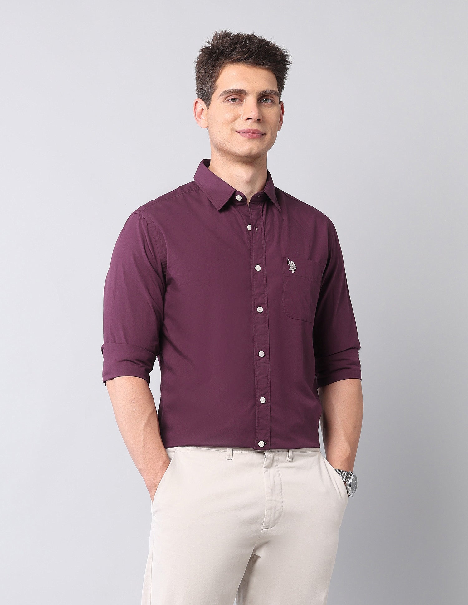 Pure Cotton Regular Fit Shirt Wine - U.S. Polo Assn. India | Large