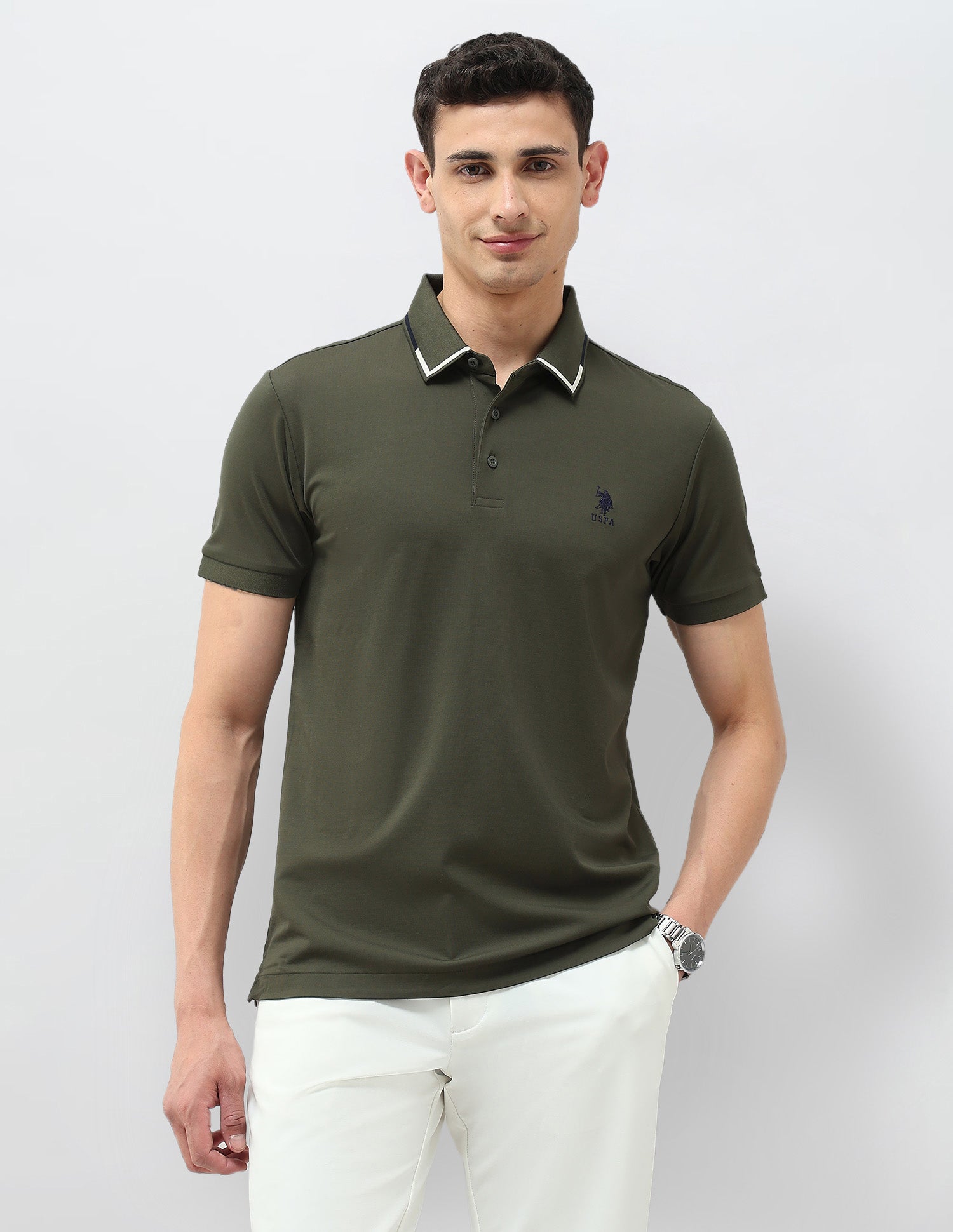 Solid Regular Fit Polo Shirt Olive - U.S. POLO ASSN. | Large
