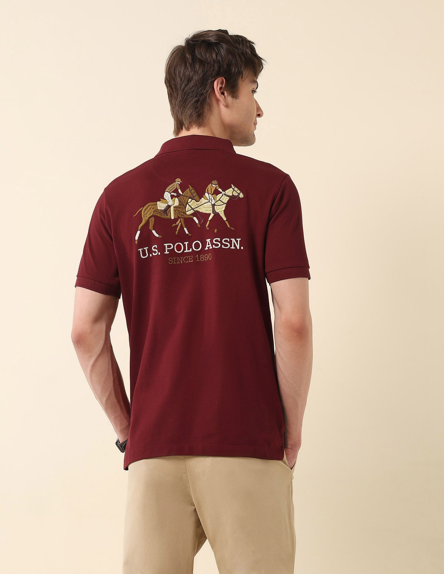 Brand Embroidered Modern Monochrome Polo Shirt Maroon - U.S. Polo Assn. India | Large