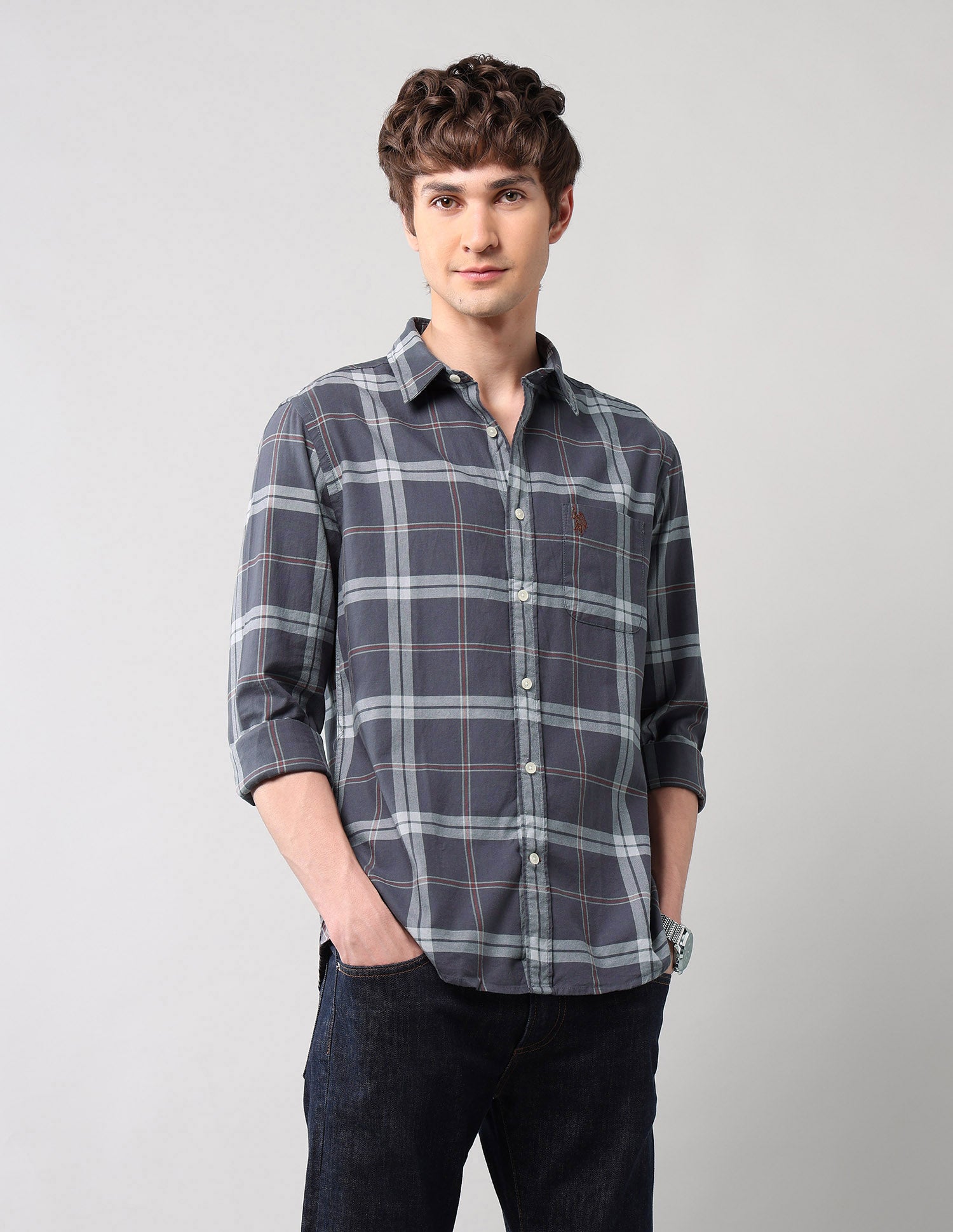 Grid Tattersall Checked Pure Cotton Shirt