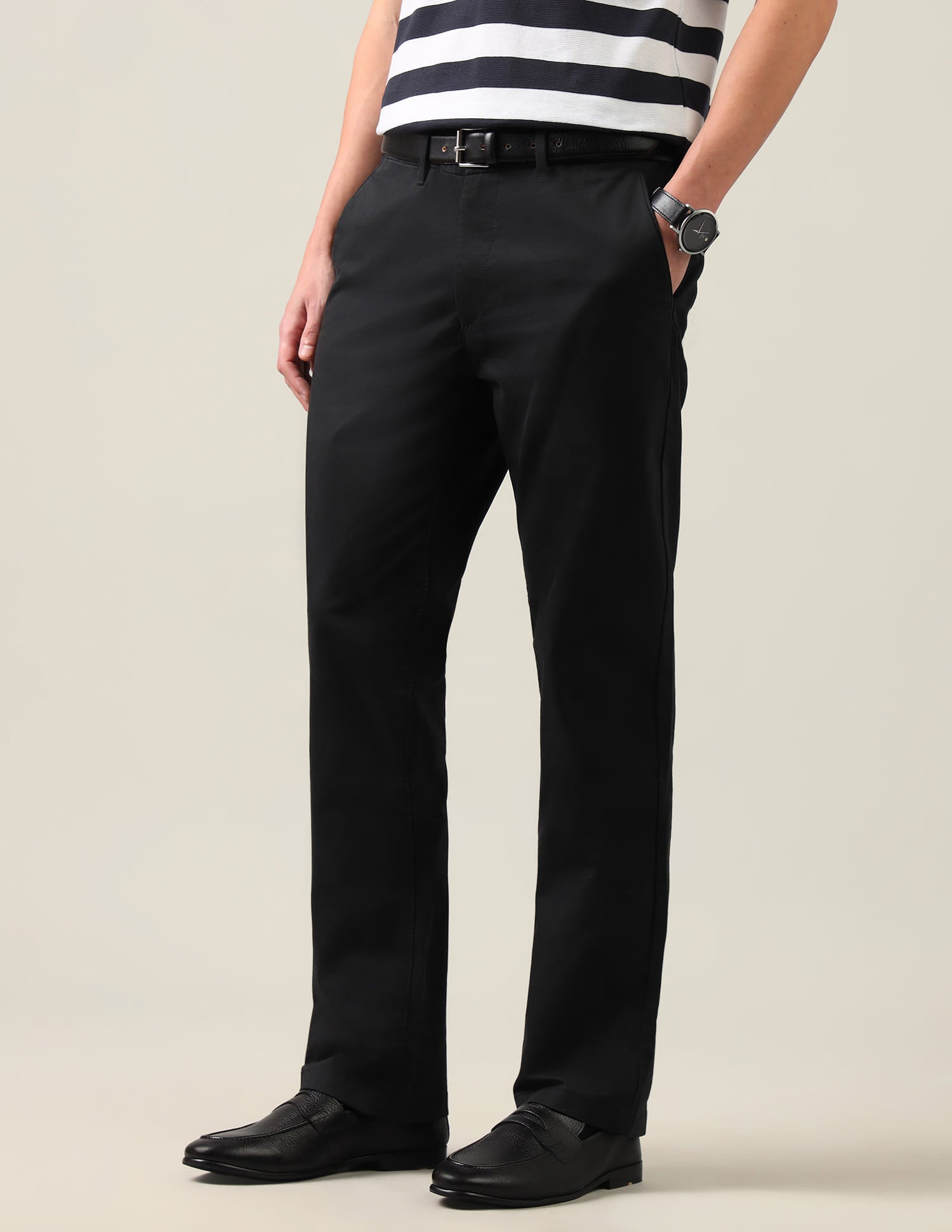 Riley Straight Fit Satin Trousers Black - U.S. Polo Assn. India | Large
