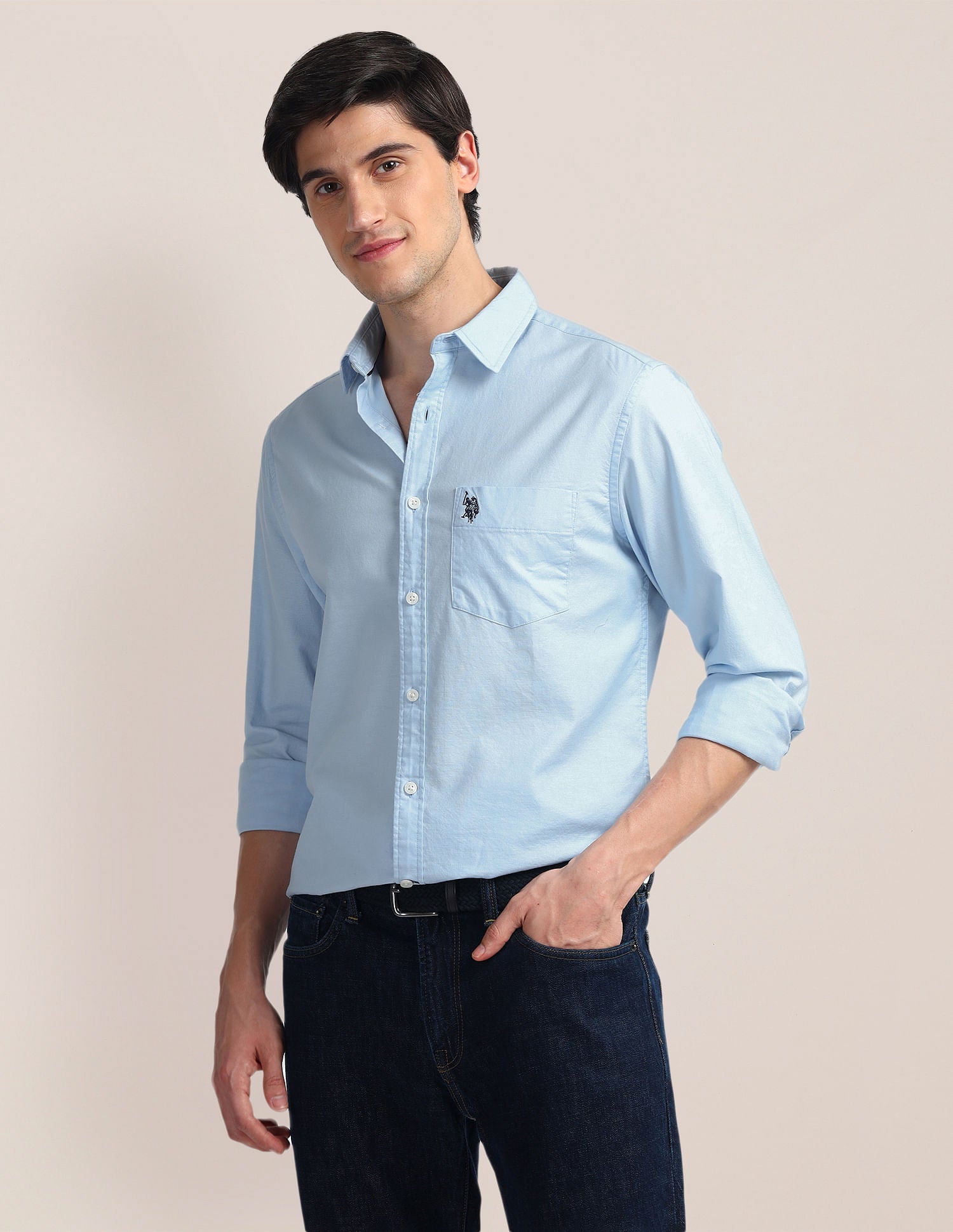 Solid Dobby Shirt Blue - U.S. Polo Assn. India | Large