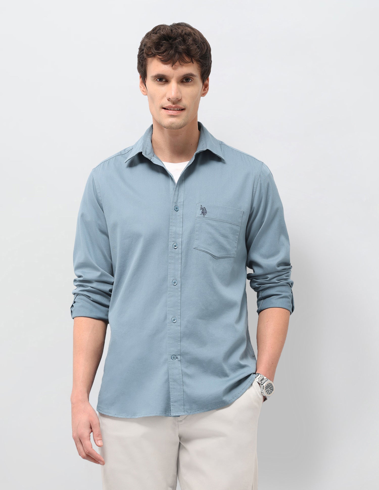 Solid Tailored Fit Shirt Blue - U.S. Polo Assn. India | Large