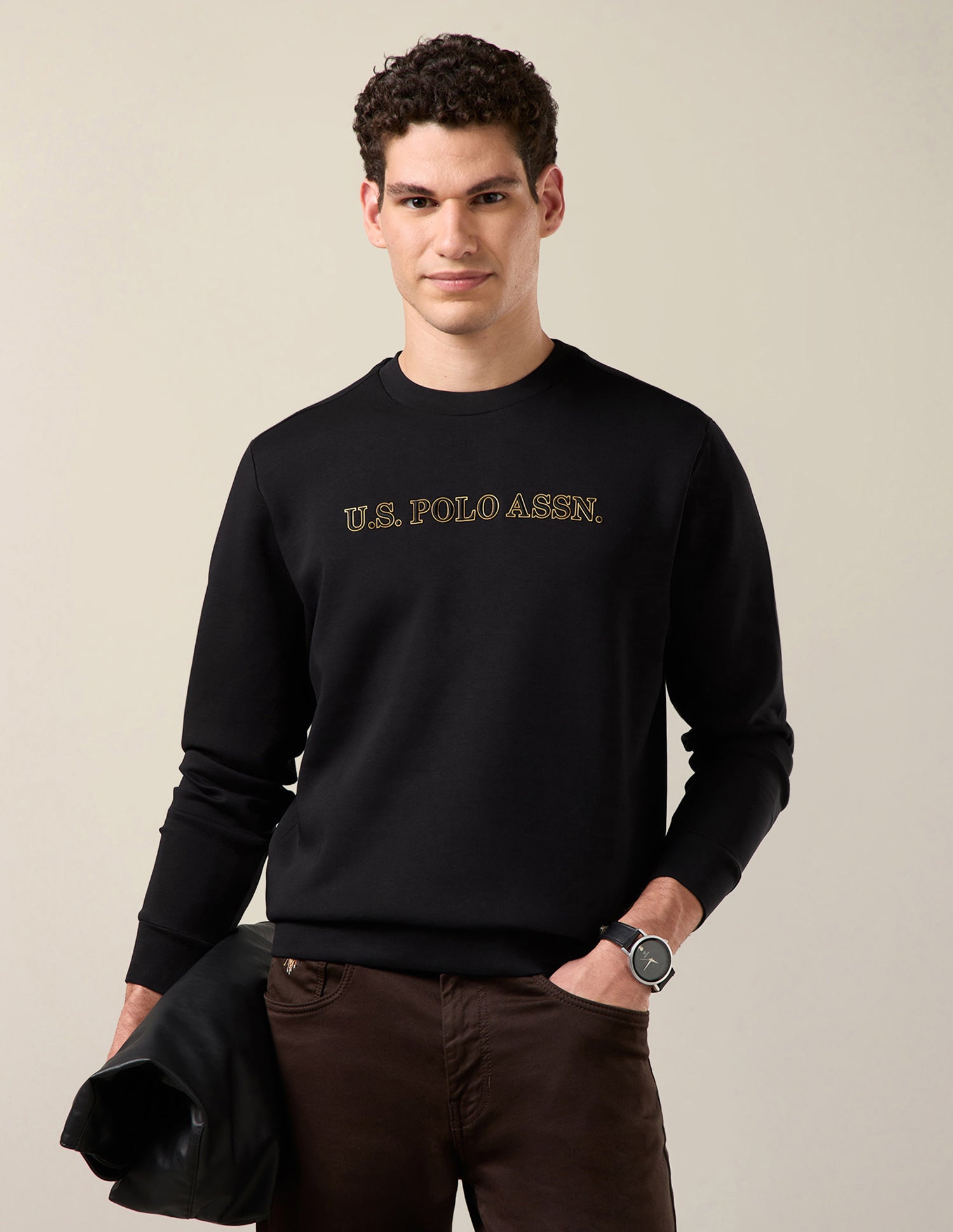 Brand Embroidered Slim Fit Sweatshirt Black - U.S. Polo Assn. India | Large