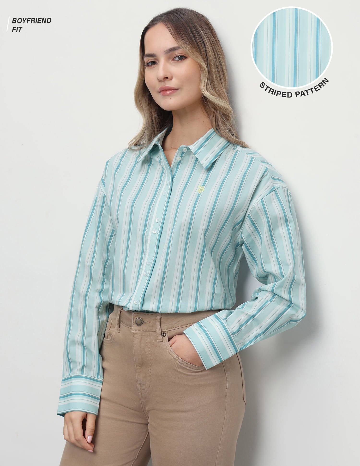 Vertical Striped Boyfriend Fit Shirt Green - U.S. Polo Assn. India | Large