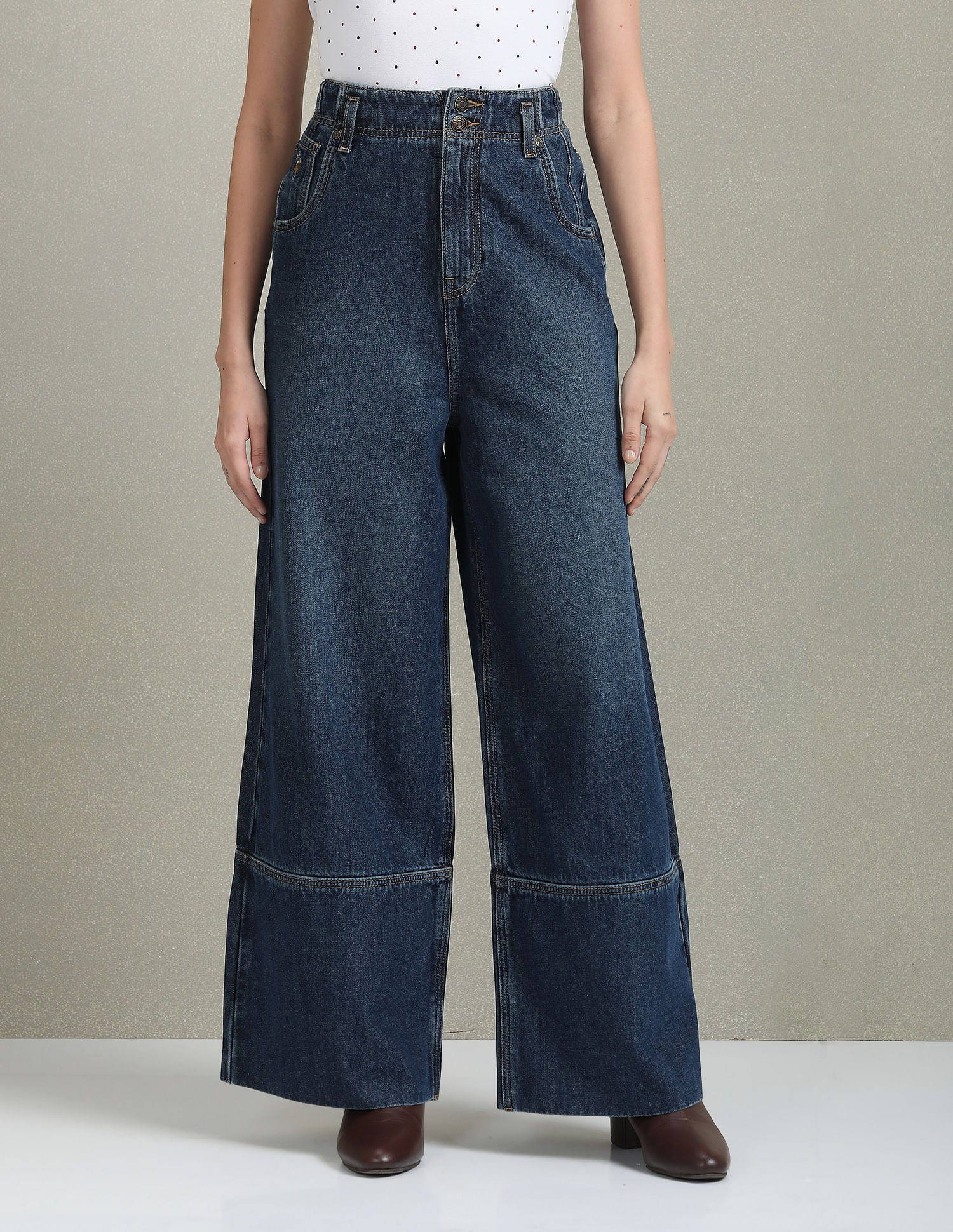 High Rise Wide Leg Jeans Blue - U.S. POLO ASSN. | Large