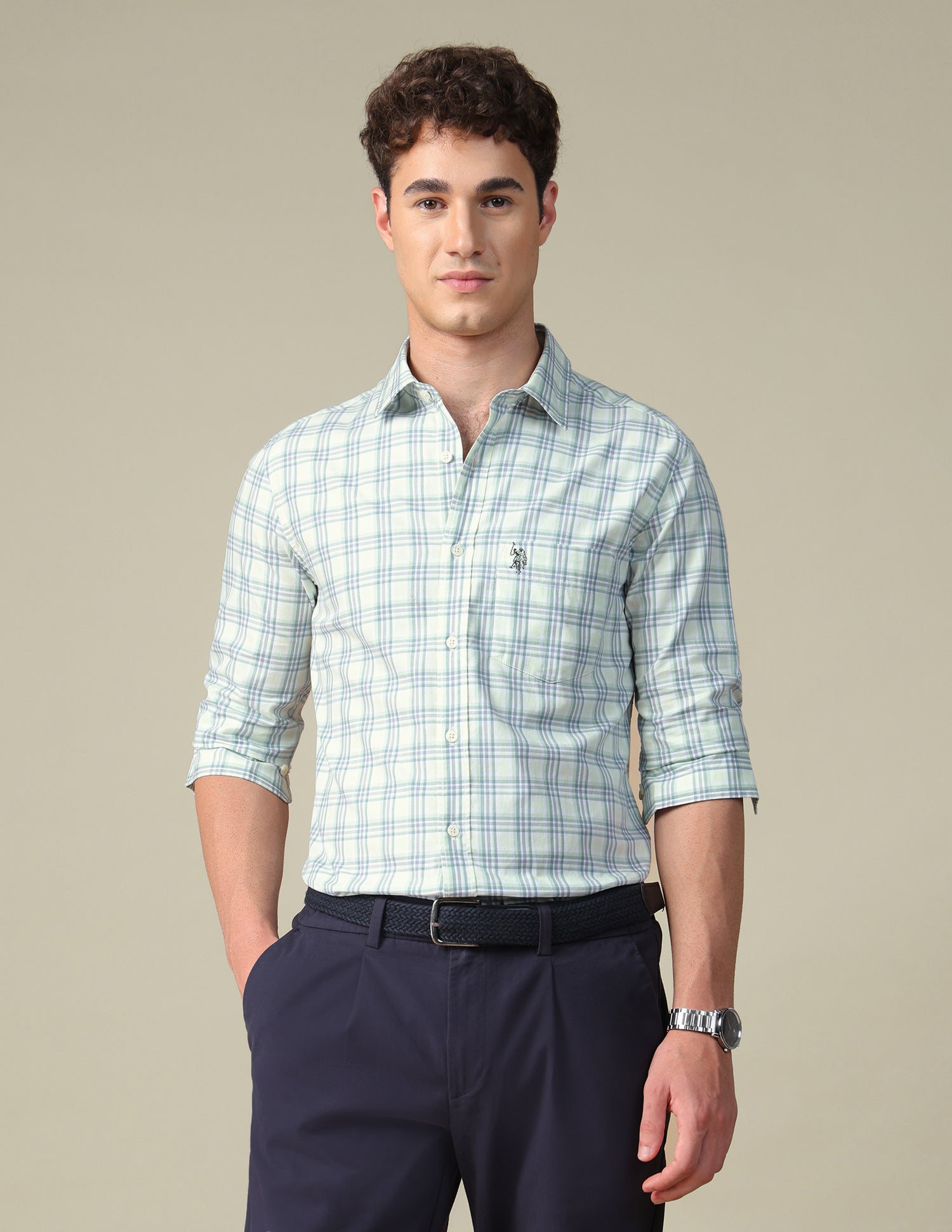 Twill Tailored Fit Shirt Light Green - U.S. Polo Assn. India | Large
