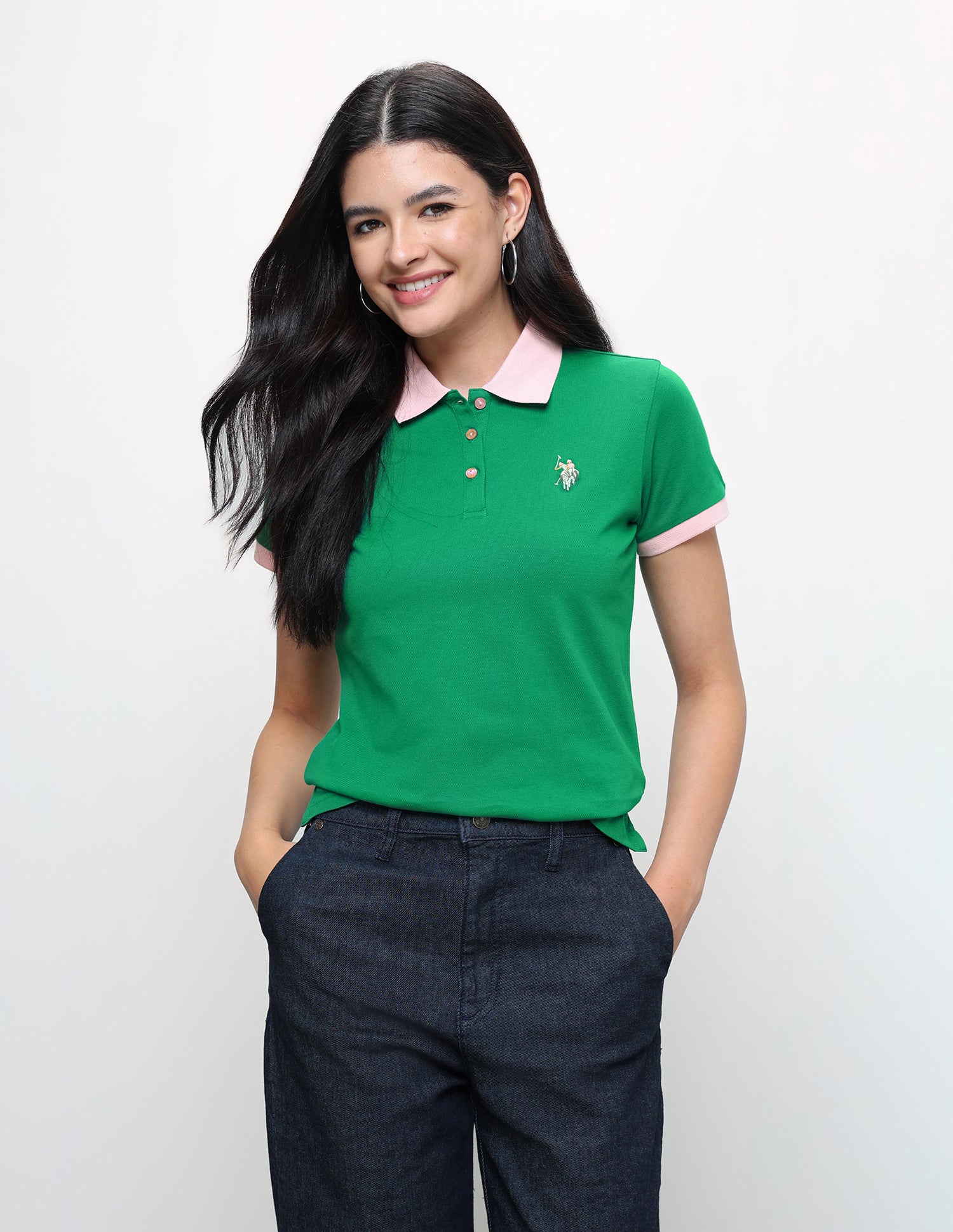 Solid Regular Fit Polo Shirt Green - U.S. Polo Assn. India | Large