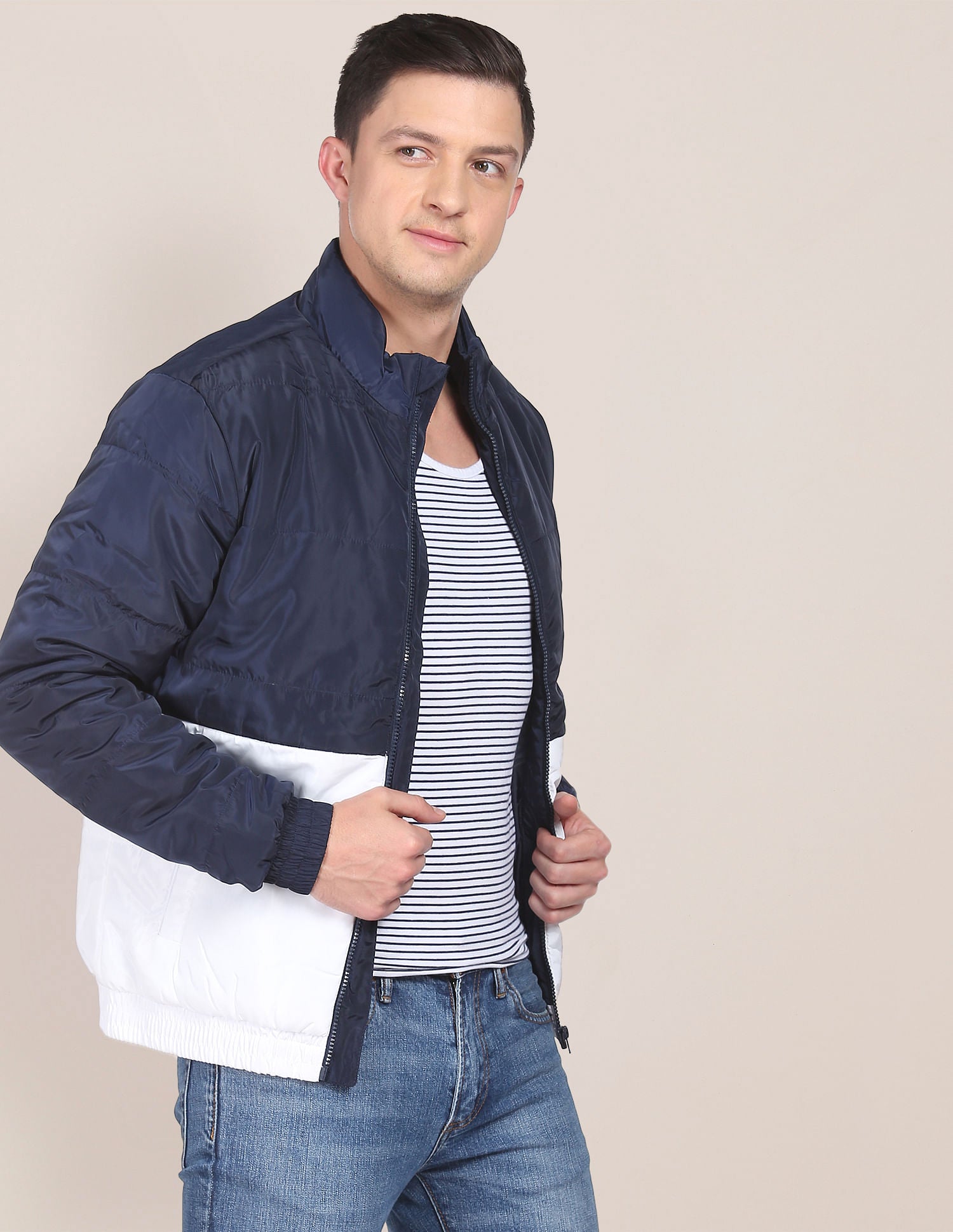 Colour Block Padded Jacket Navy and White - U.S. POLO ASSN. | Large