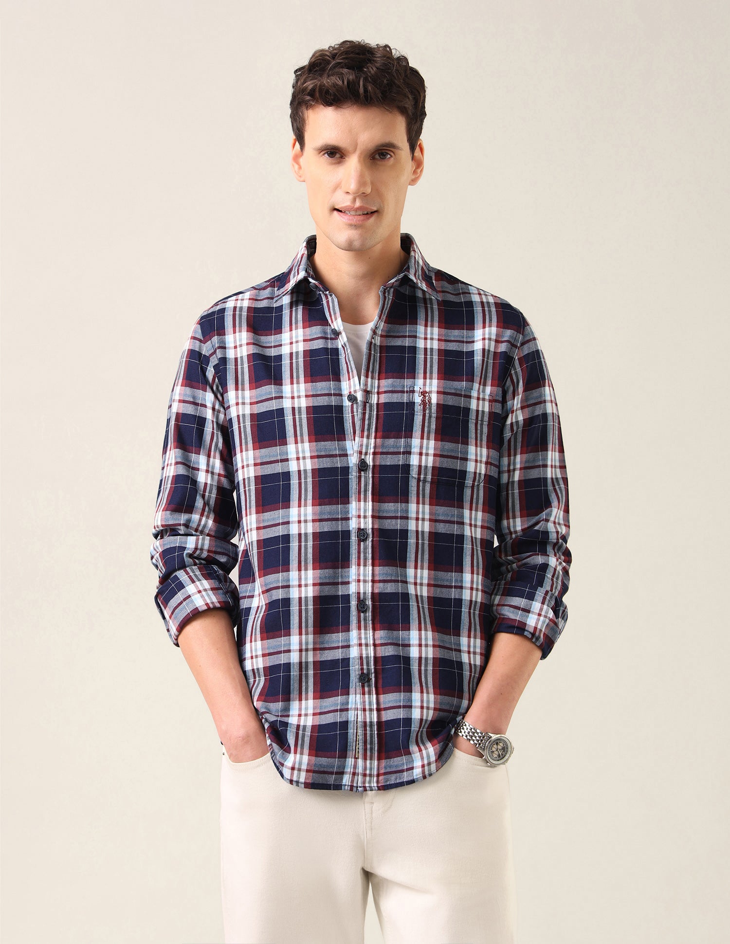 Plaid Checked Twill Shirt Red - U.S. Polo Assn. India | Large