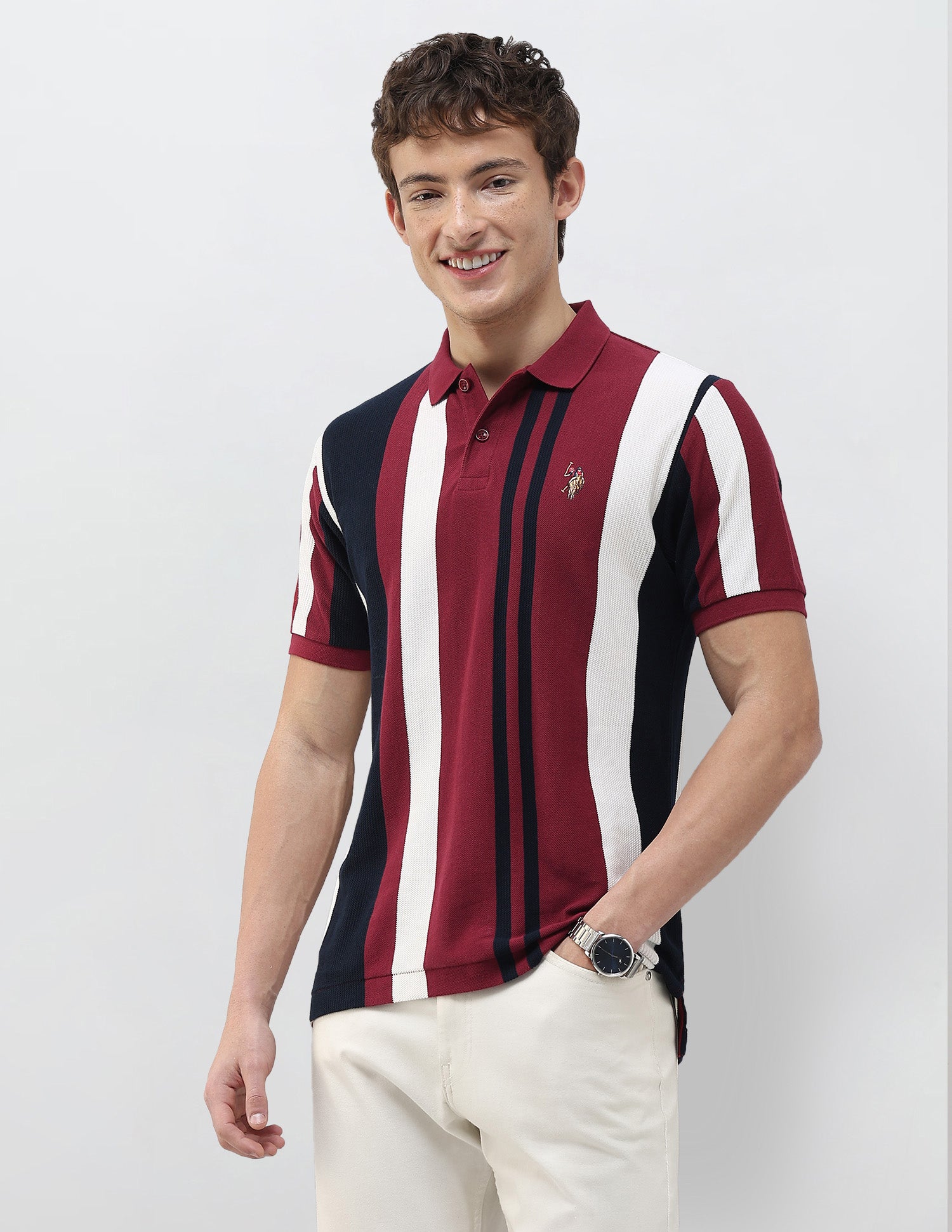 Vertical Striped Slim Fit Polo Shirt