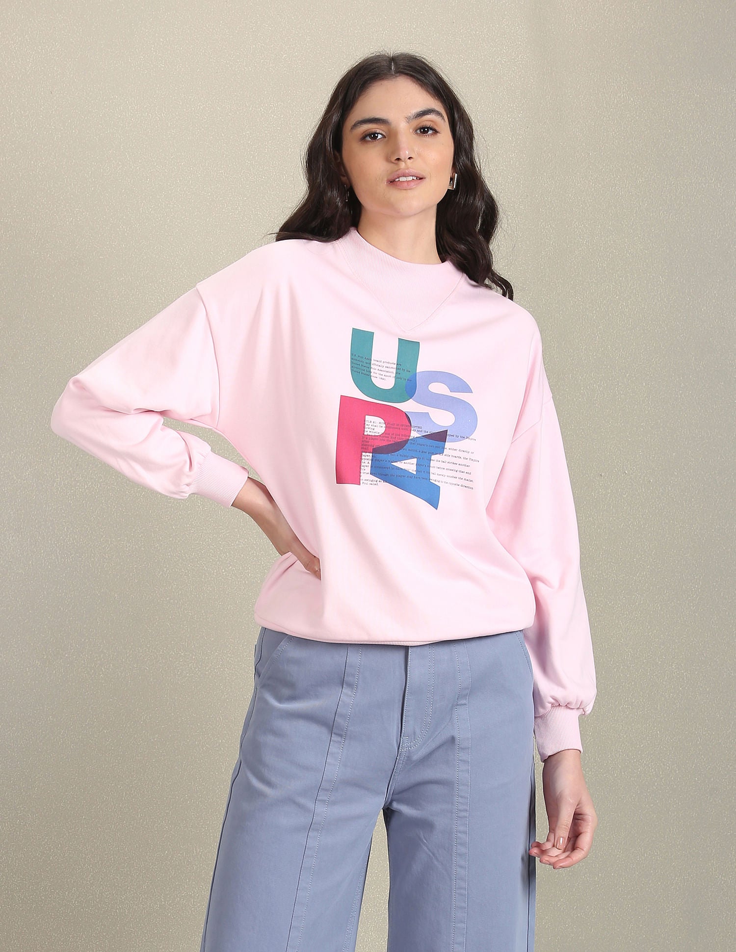 Mock Neck Brand Print Sweatshirt