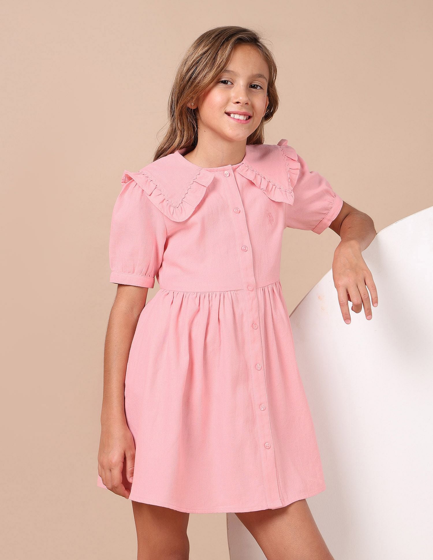 Girls Cape Collar Solid Mini Dress