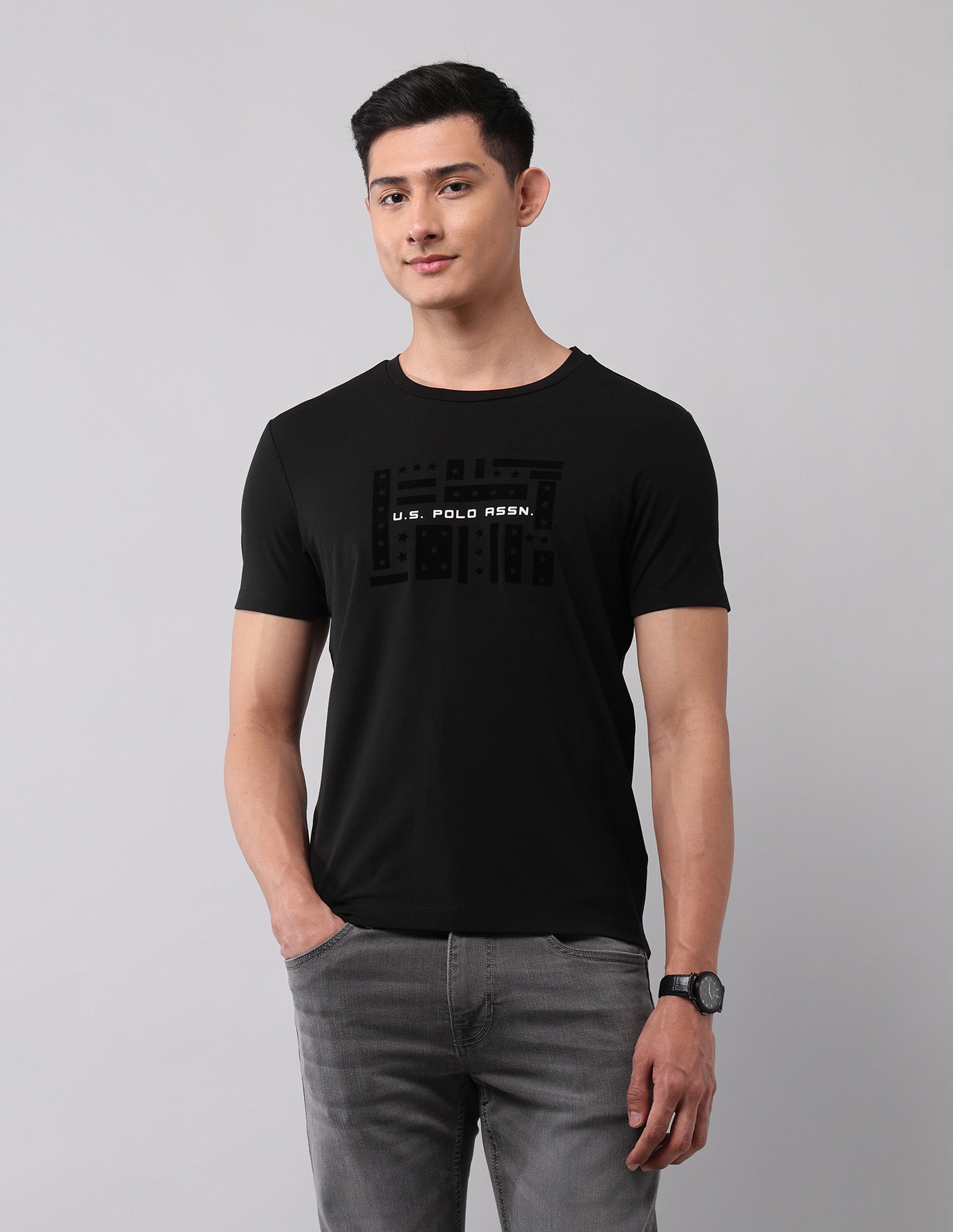 Brand Printed Muscle Fit T-Shirt Black - U.S. Polo Assn. India | Large