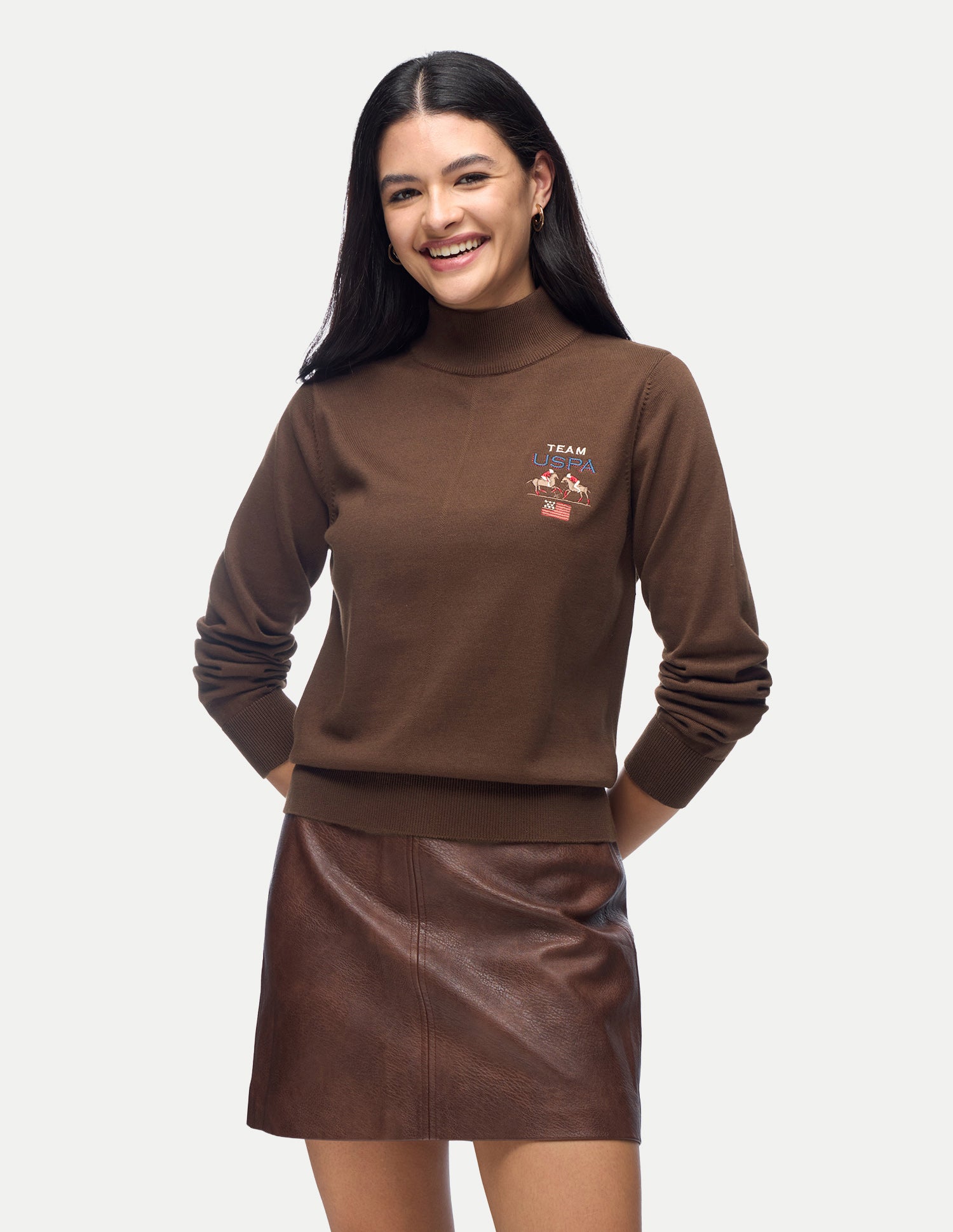 Solid Regular Fit Sweater Brown - U.S. Polo Assn. India | Large