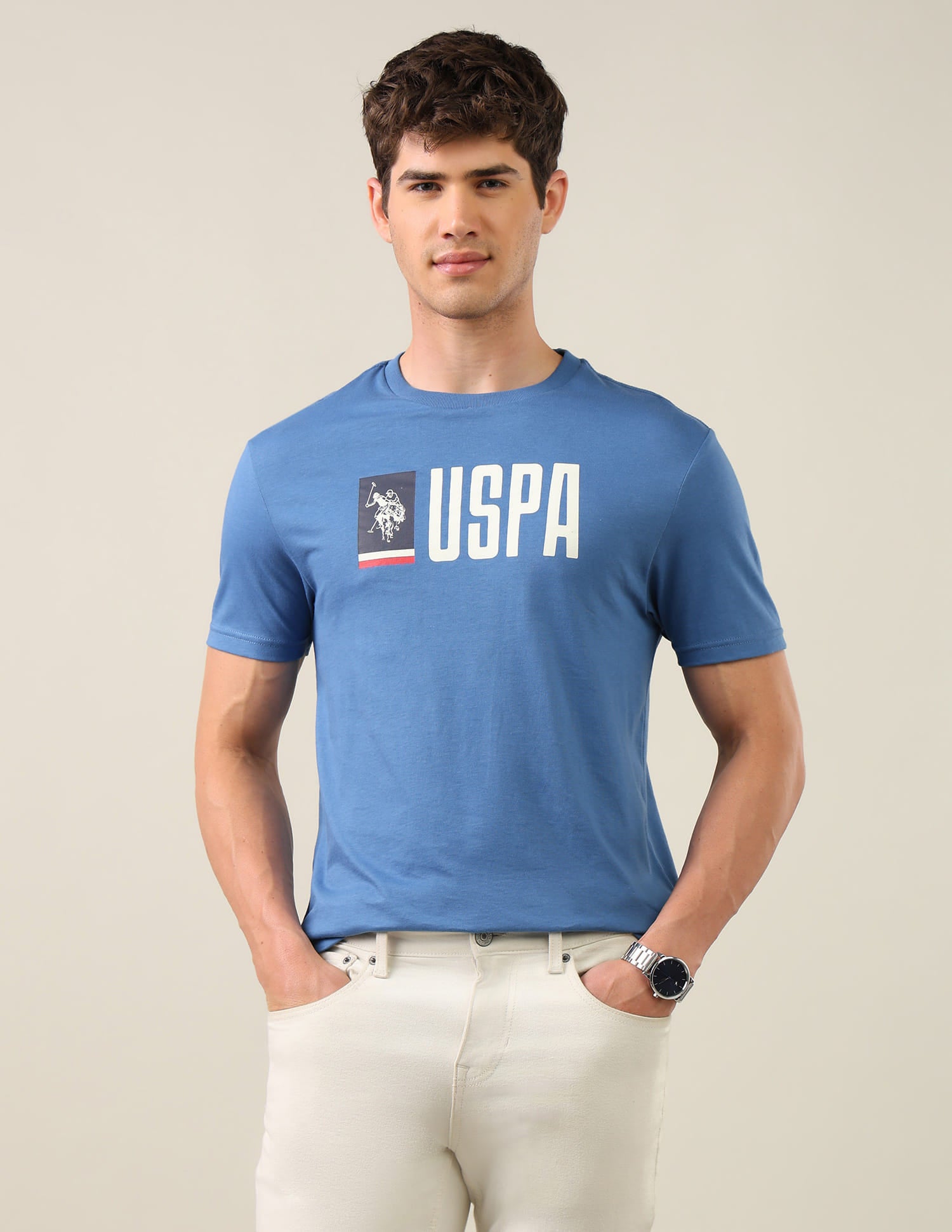 Brand Printed Regular Fit T-Shirt Blue - U.S. Polo Assn. India | Large