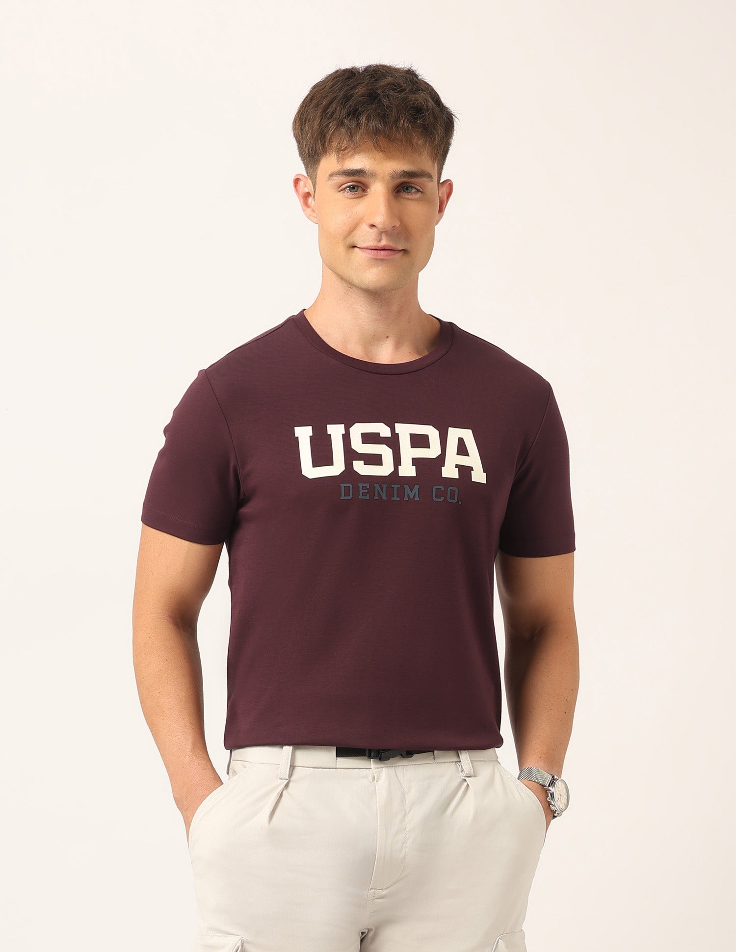 Brand Printed Muscle Fit T-Shirt Burgundy - U.S. Polo Assn. India | Large