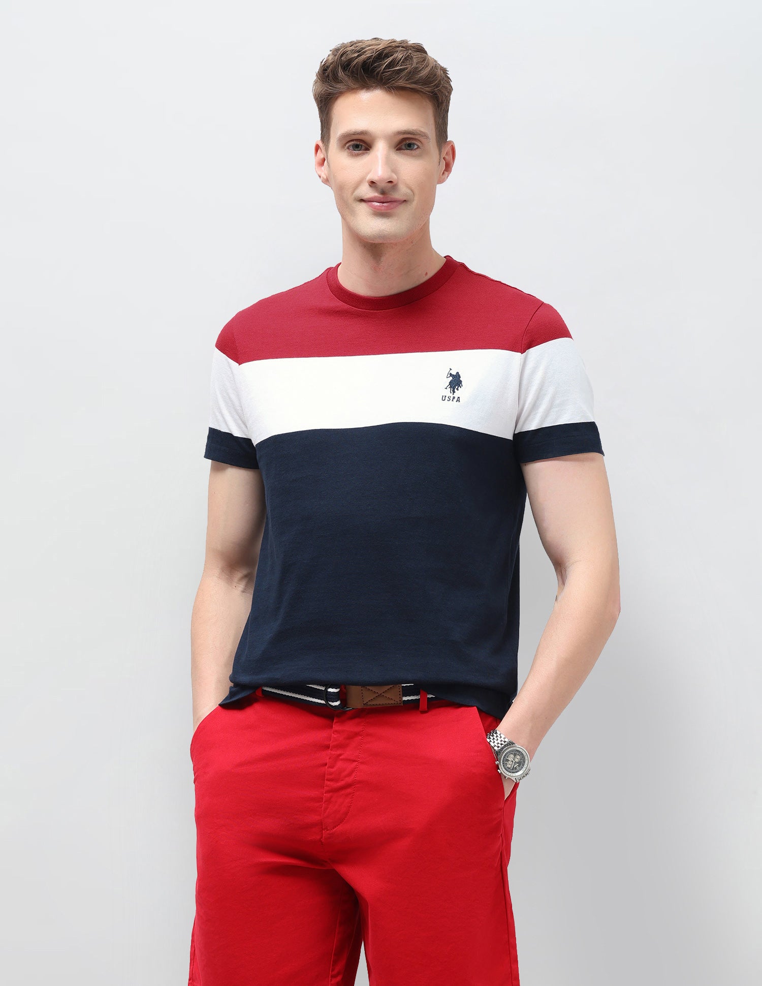 Colourblocked Slim Fit T-Shirt White - U.S. Polo Assn. India | Large