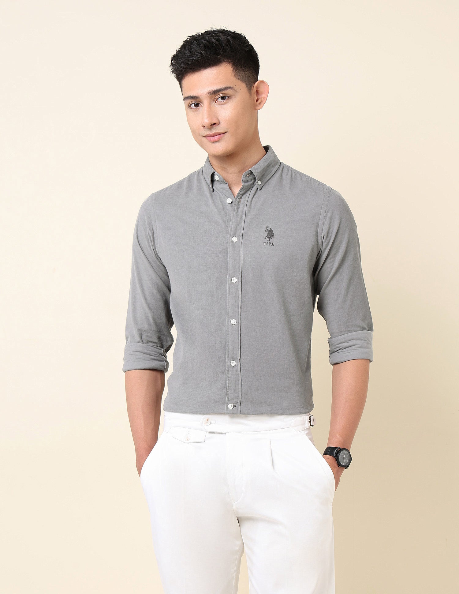 Tailored Fit Corduroy Shirt Grey - U.S. Polo Assn. India | Large