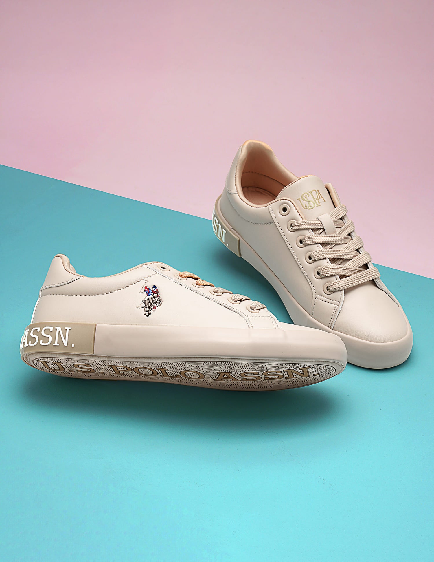 Women Lace Up Aubrey Sneakers Beige - U.S. Polo Assn. India | Large