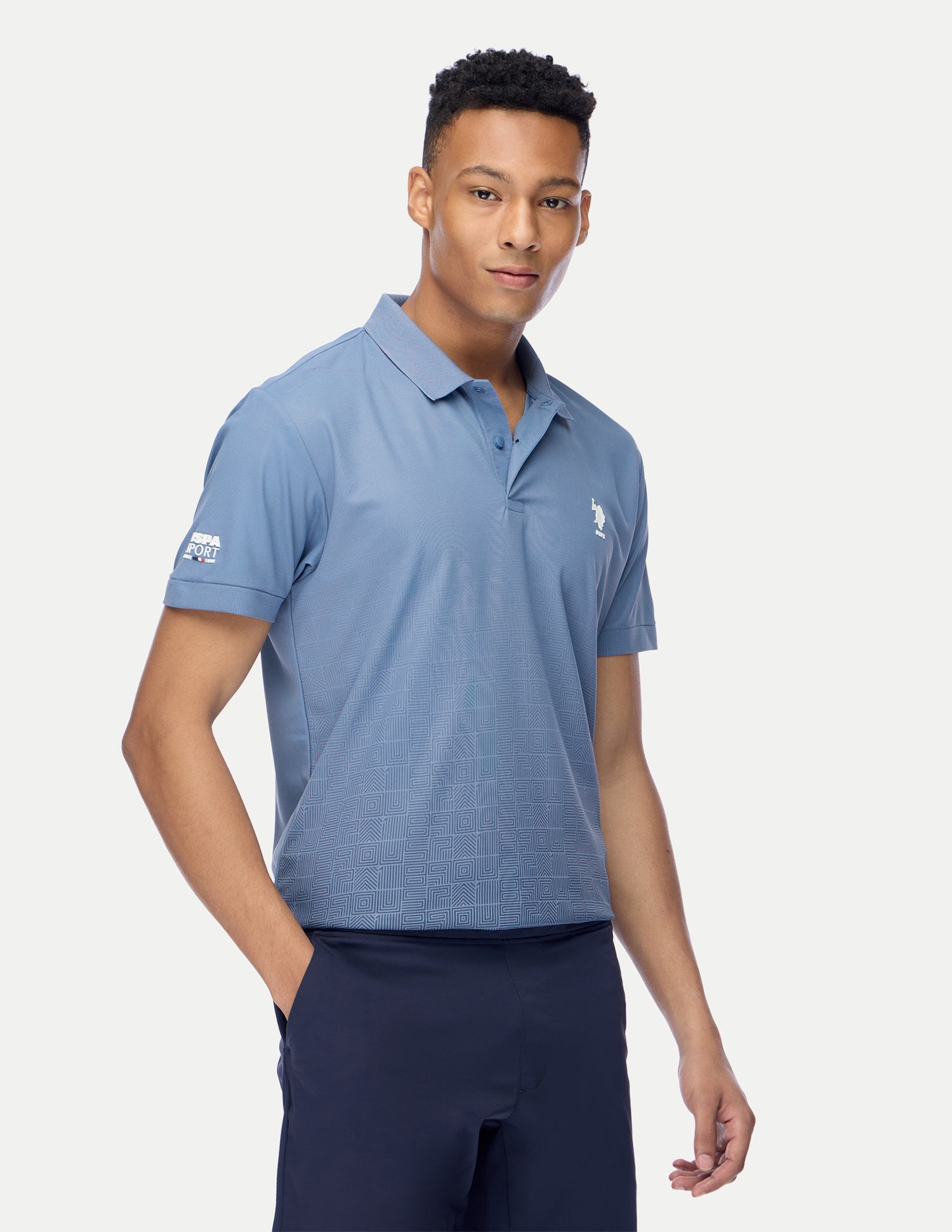 Geometric Printed Regular Fit Active Polo Shirt Blue - U.S. Polo Assn. India | Large