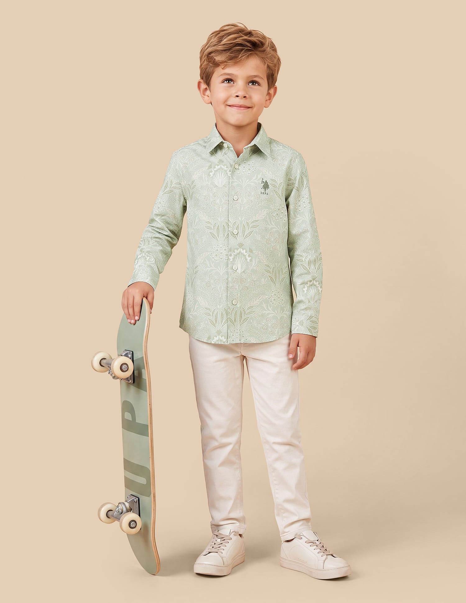 Floral Printed Regular Fit Shirt Green - U.S. Polo Assn. India | Large