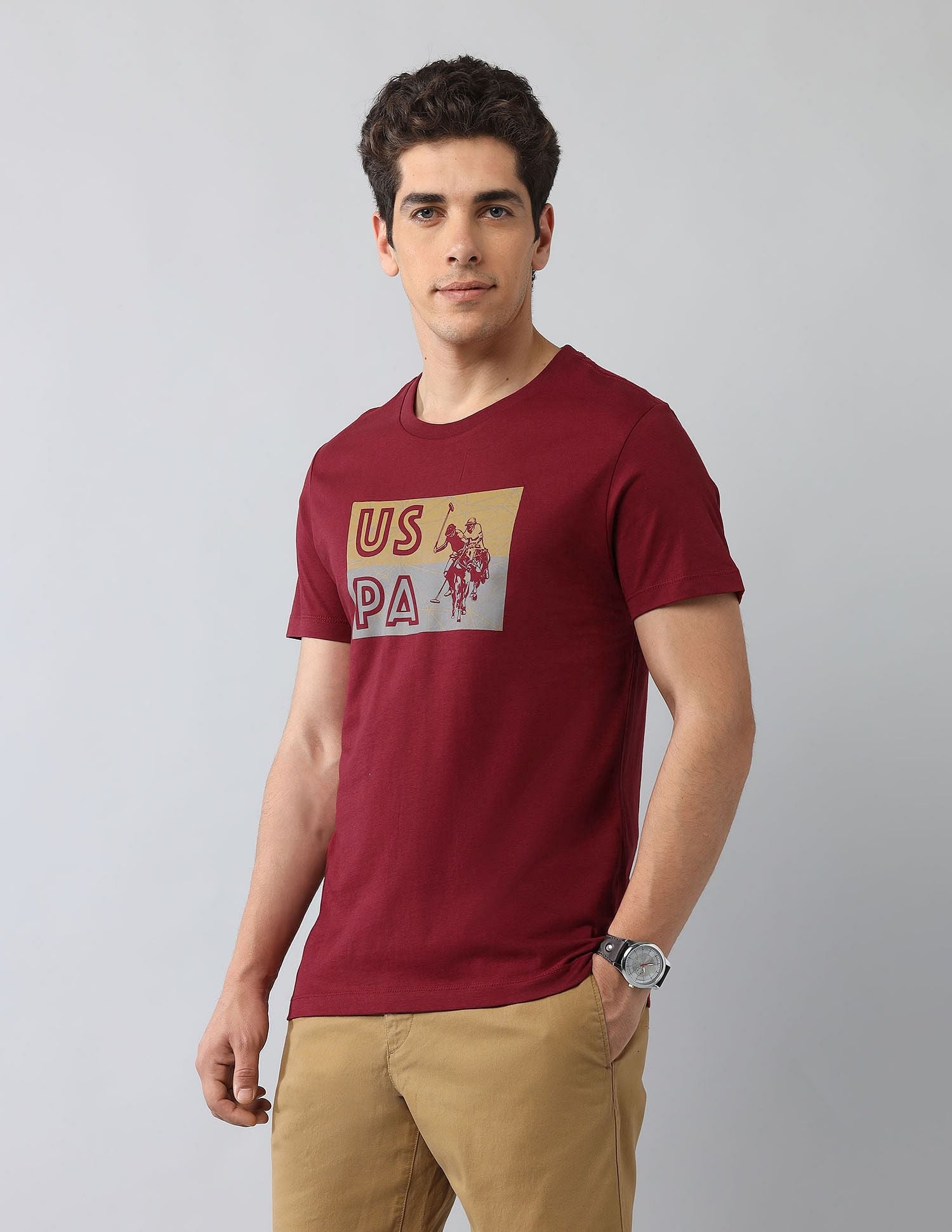 Muscle Fit Brand Printed T-Shirt Wine - U.S. Polo Assn. India | Large