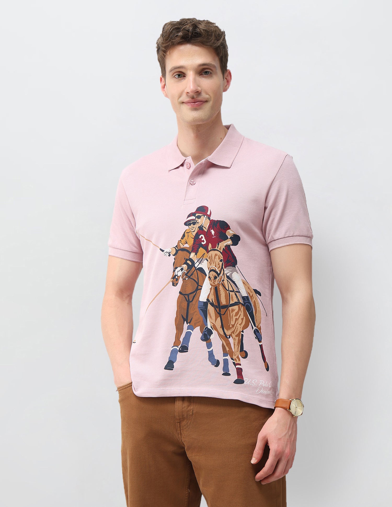 Graphic Printed Muscle Fit Polo Shirt Dark Pink - U.S. Polo Assn. India | Large