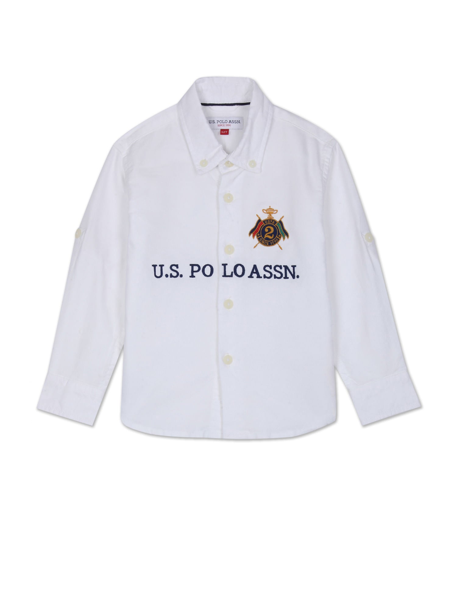 Boys White Button Down Collar Brand Embroidered Cotton Shirt U.S
