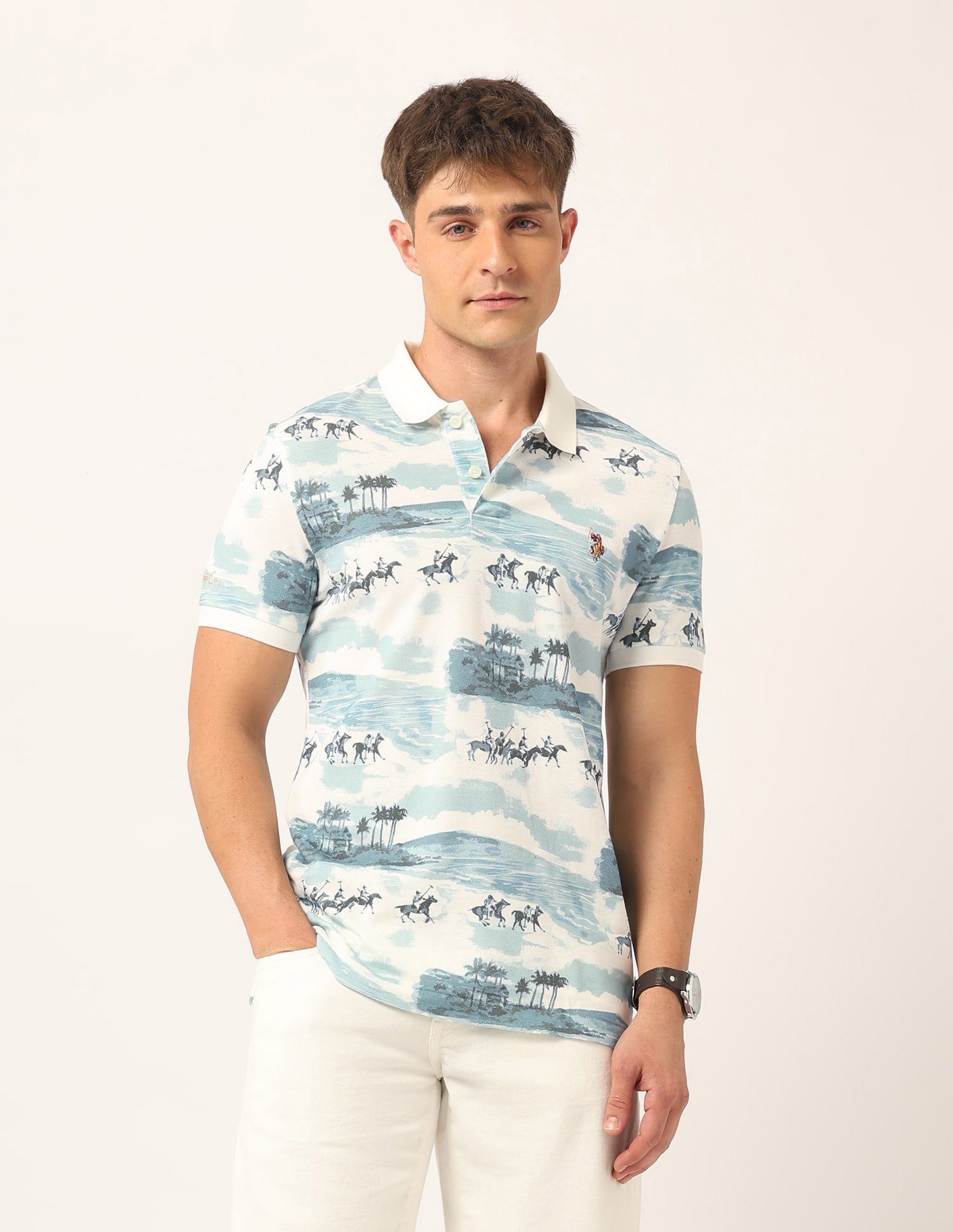 Graphic Printed Muscle Fit Polo Shirt