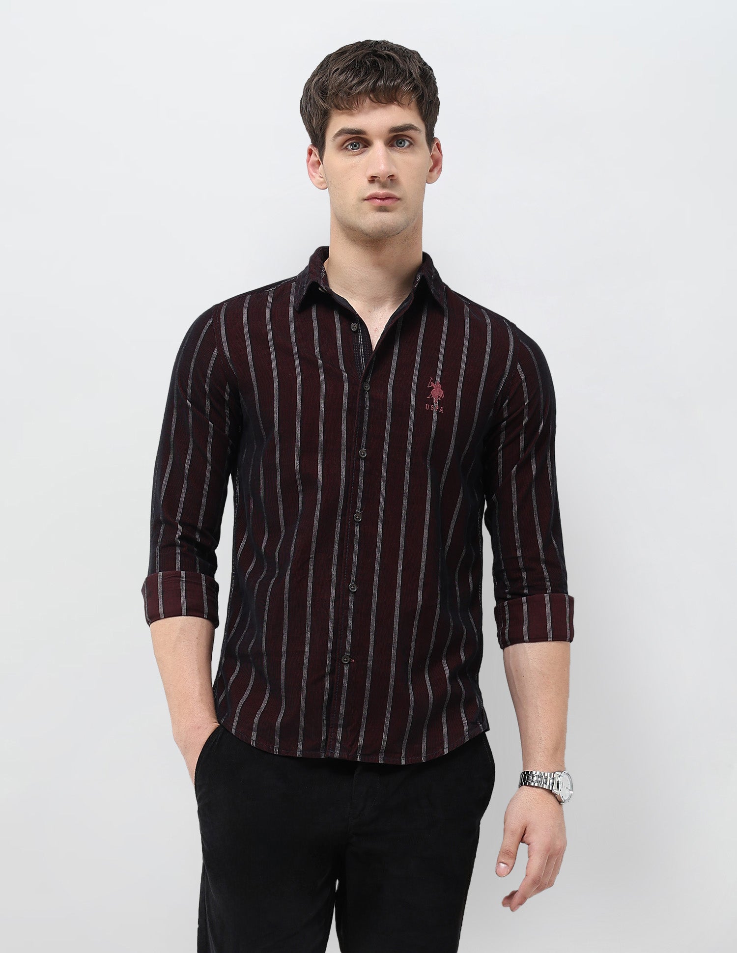Vertical Striped Corduroy Shirt