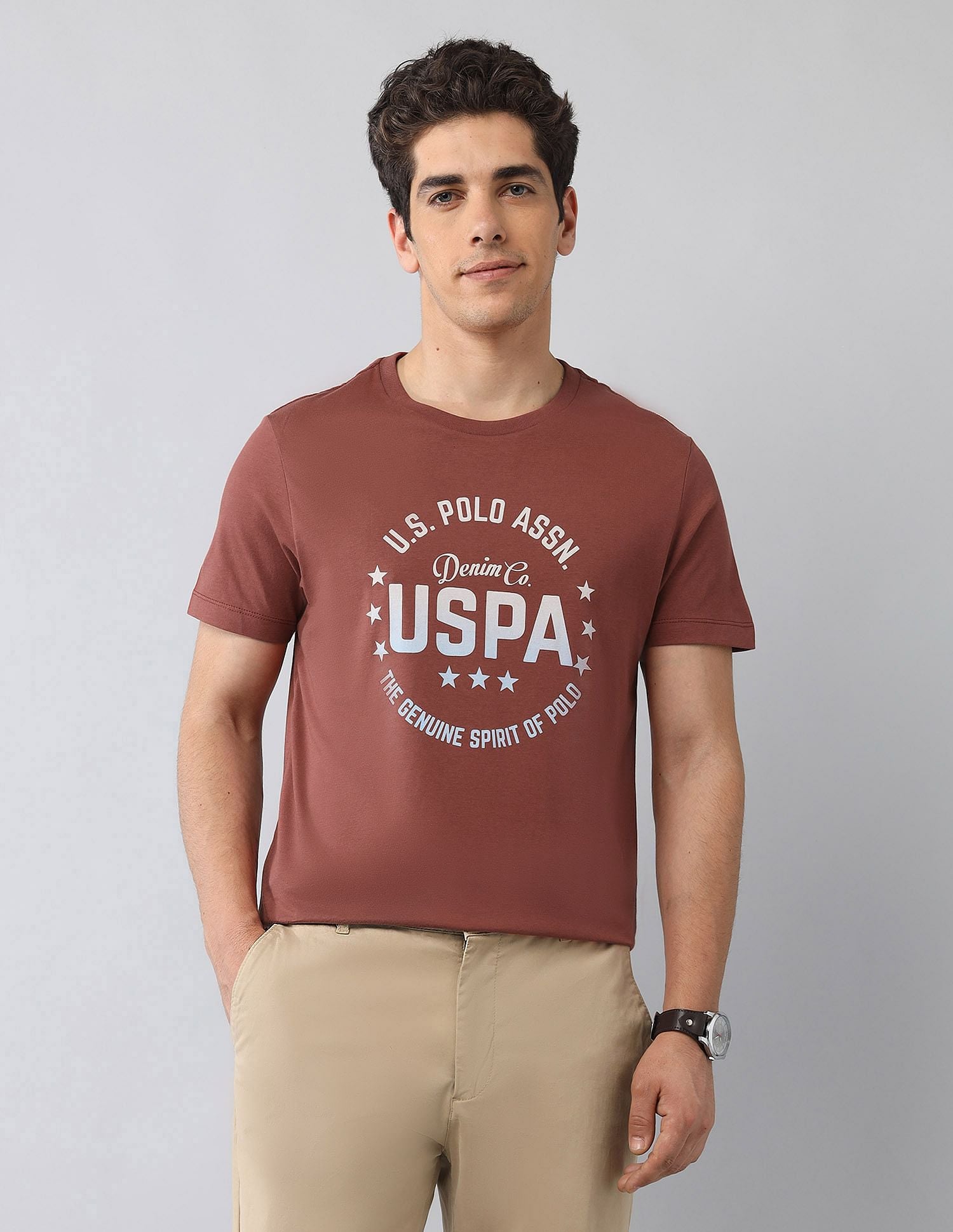 Muscle Fit Brand Printed T-Shirt Rust - U.S. Polo Assn. India | Large